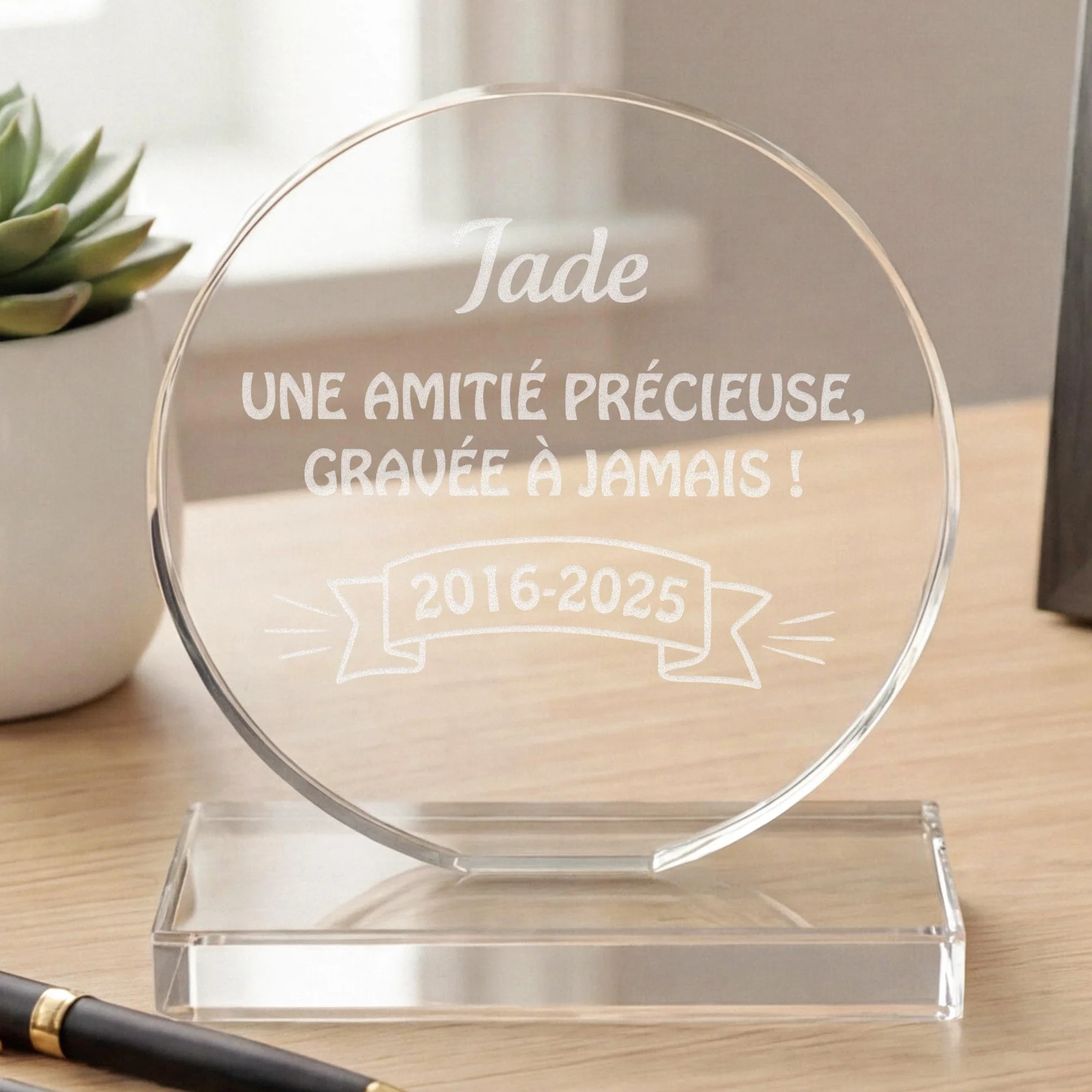 Trophée Personnalisable Verre Coffret Cadeau Texte Prénom Date Gravée Retraite Récompense Sport