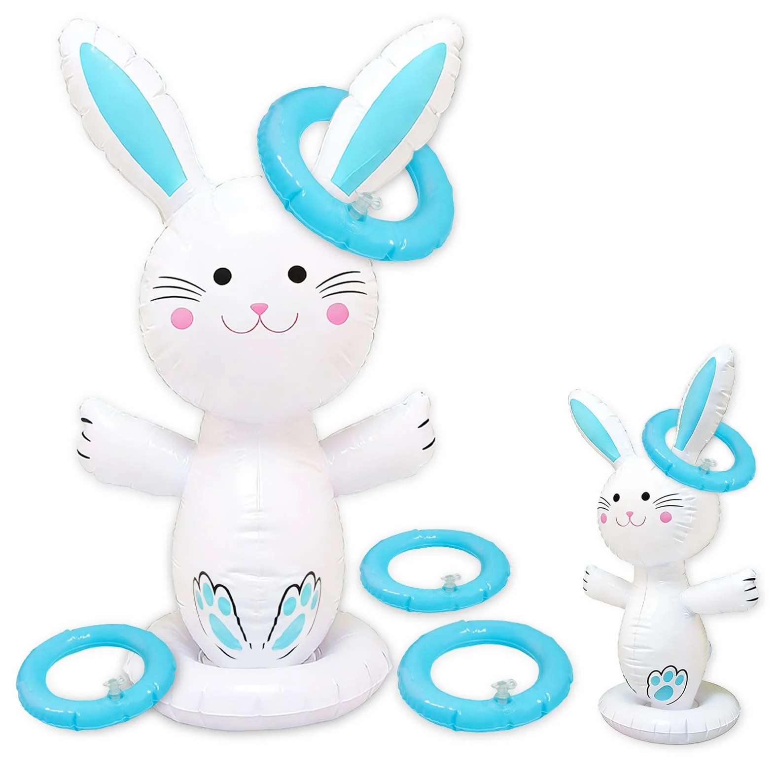 dellyy Jeux de Lancer Lapin Gonflable Pâques, Jeu de Lancer d'Anneaux Gonflable, Intérieur Extérieur