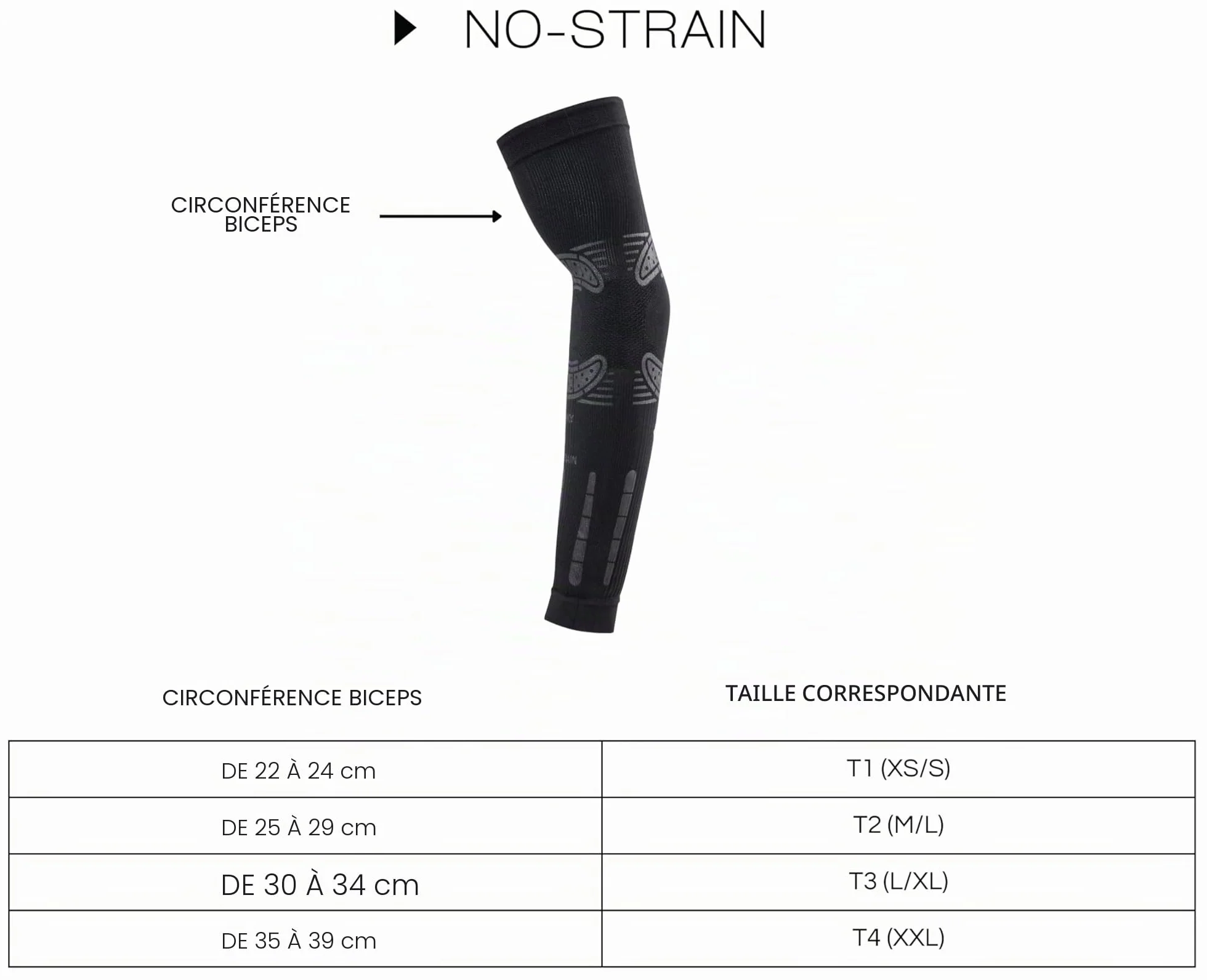 FLOKY Manchon No Strain White T2 Tour de poitrine 22 cm Biceps 25 cm