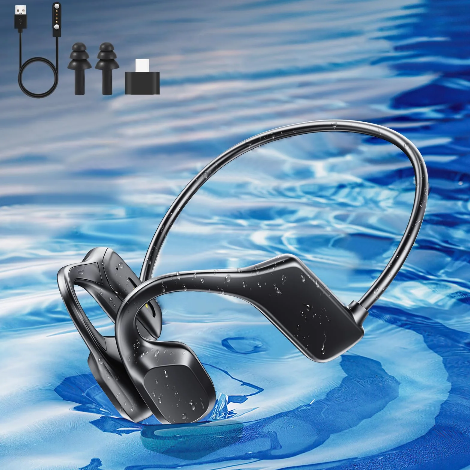 Casque Conduction Osseuse Étanche IP68 Bluetooth 5.2 avec Micro MP3 32G Mémoire Intégrée