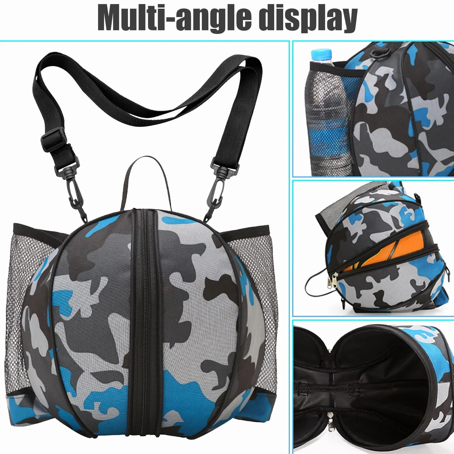 Sac de Basketball avec Bandoulière et Poche pour Ballon de Basket, Volleyball et Football