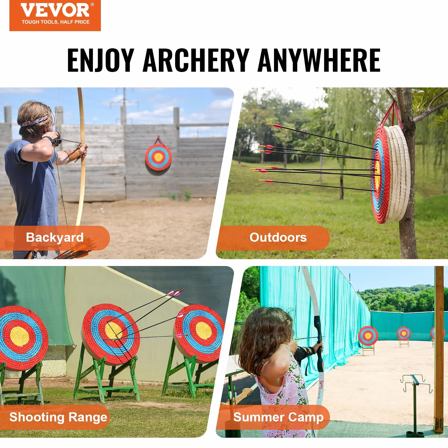 VEVOR Cible de Tir à l'Arc 50,8 cm Paille Traditionnelle Faite à la Main 10,16 cm Épaisseur 5 Couches pour Entraînement Archerie Plein Air