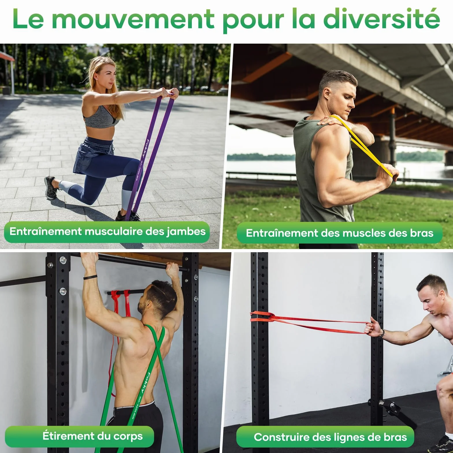 Fokky Bande Élastique Musculation 5 Niveaux avec Poignées, Ancrage de Porte, Sac