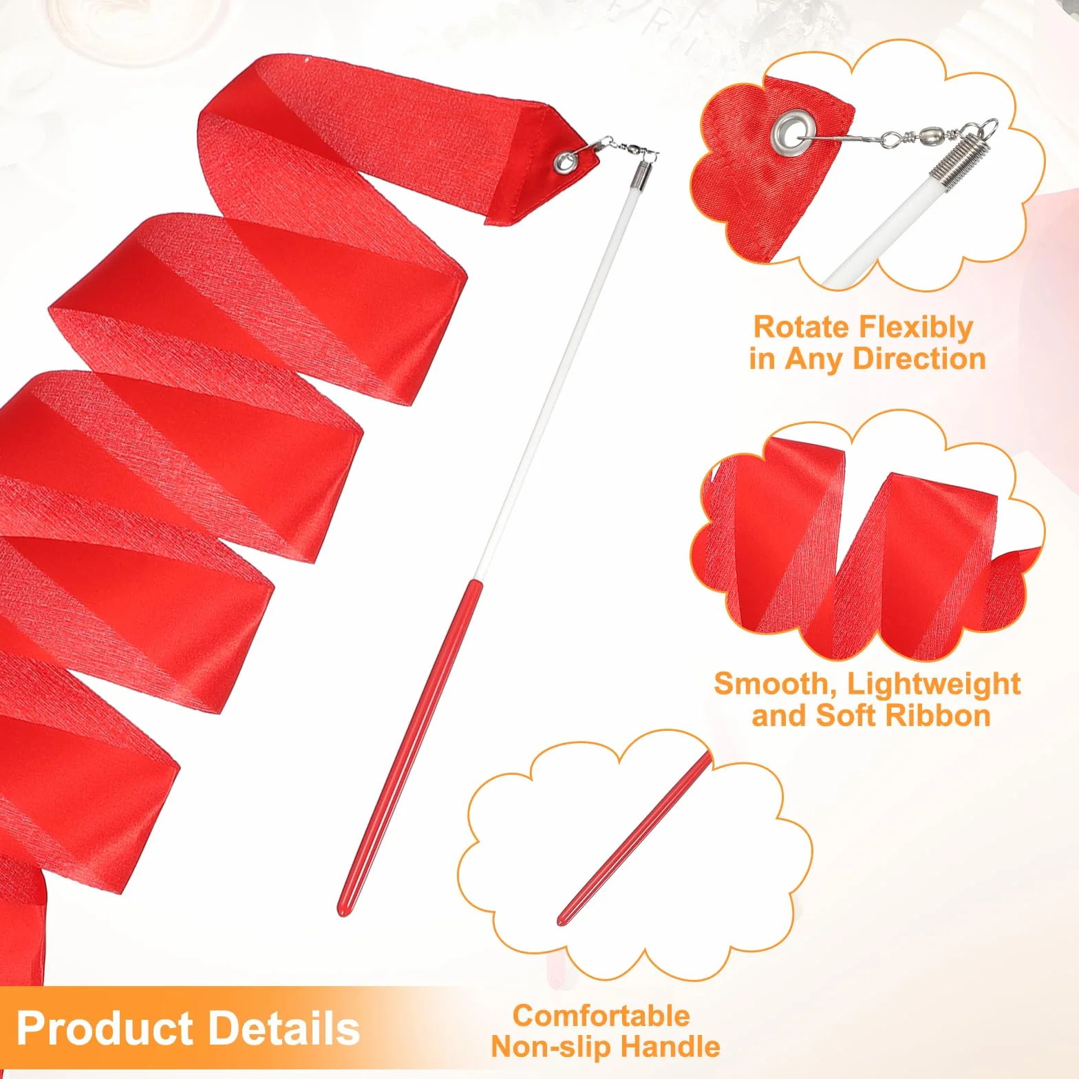 QUARKZMAN 78.7" Rubans De Gymnastique Rythmique Streamers De Danseur, 2 Pcs, Rouge