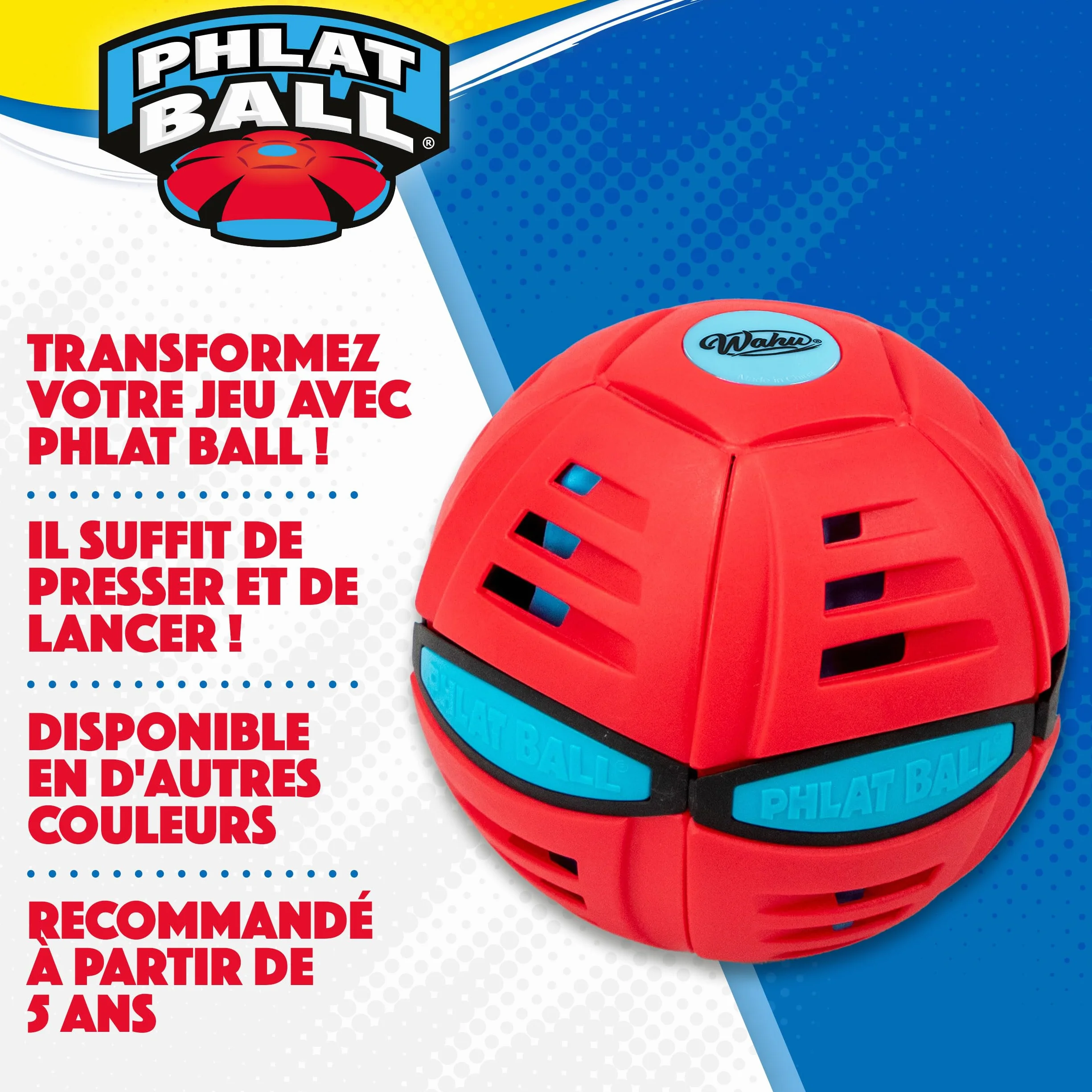 Wahu PHLAT BALL Classic Rouge Frisbee Volant Transformable en Ballon Jeux Extérieur Enfants 5 Ans 15,7cm 22,9 cm