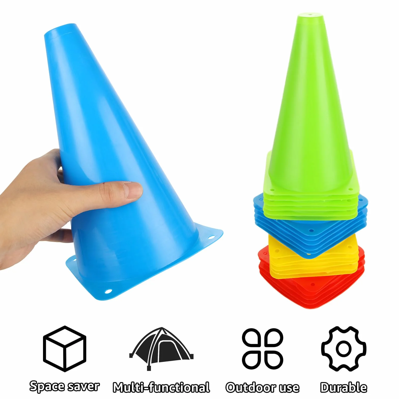 CYEER Lot de 24 Plots de Sport pour Enfants 23cm - Cônes d'Entraînement Multicolores avec Sac de Transport