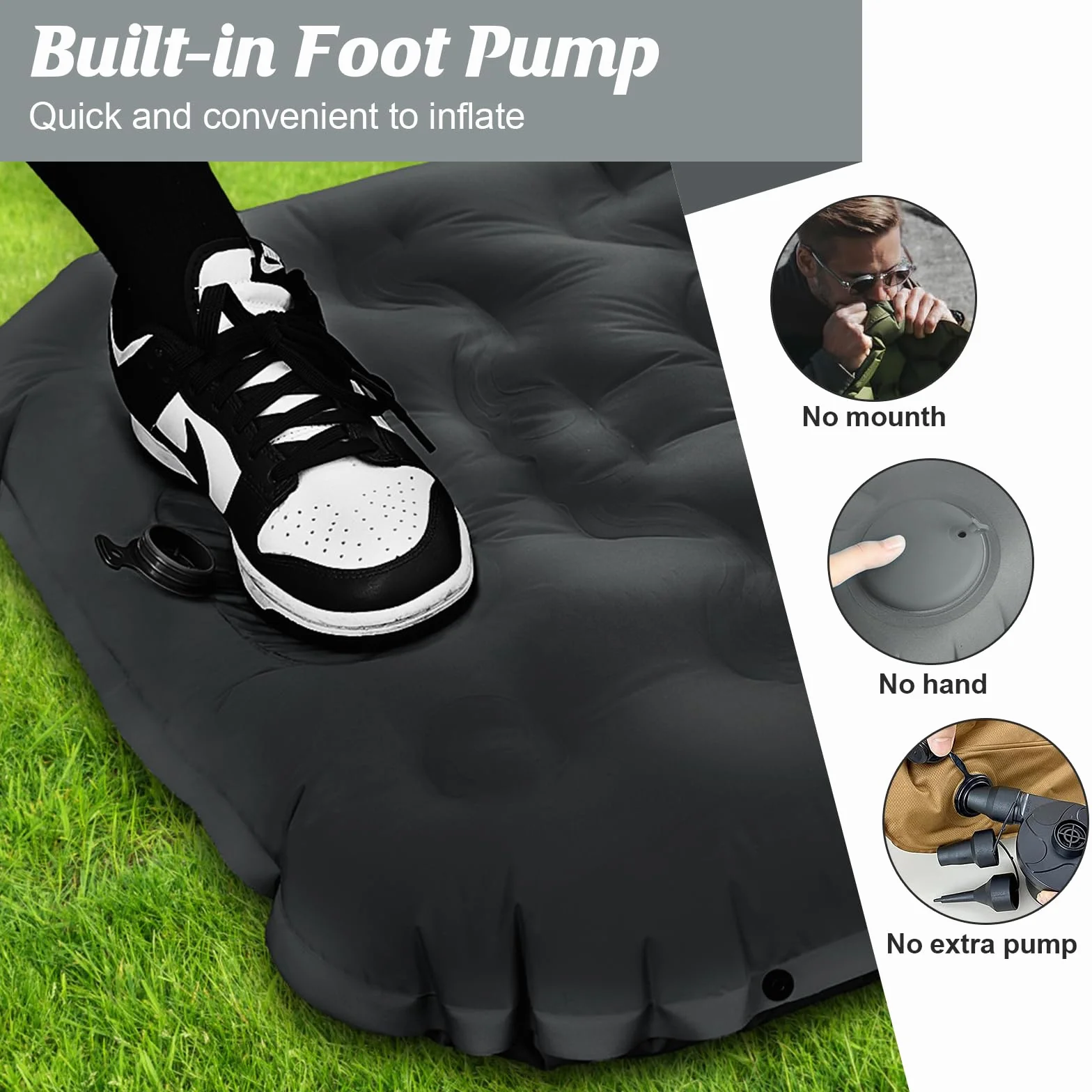 Matelas Camping Autogonflant 12 cm Épaisseur Compact Ultraléger Pompe à Pied Oreiller Imperméable Randonnée Voyage