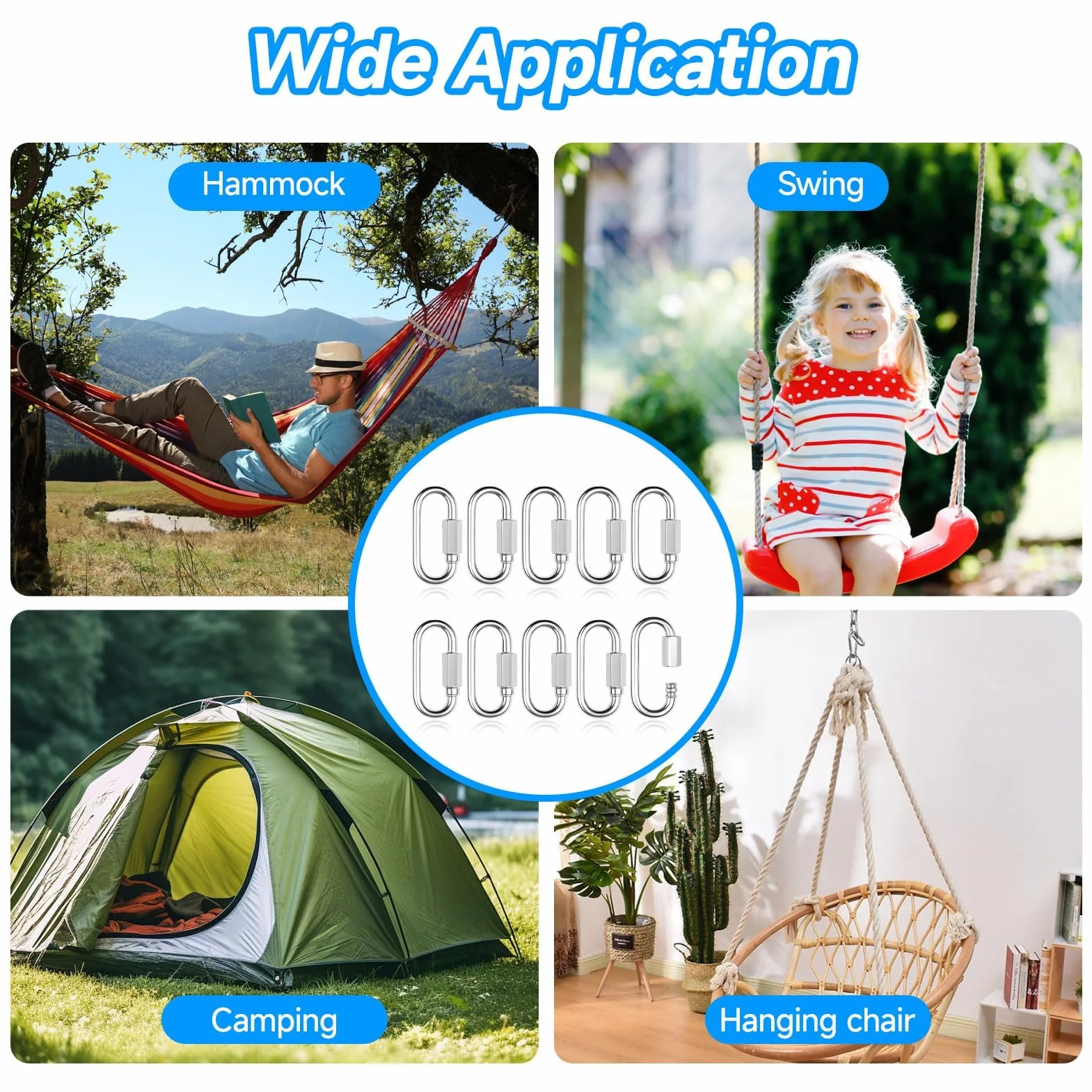 Petits Mousquetons en Acier Inoxydable 3.5mm avec Vis, Maillons Rapides pour Camping et Randonnée