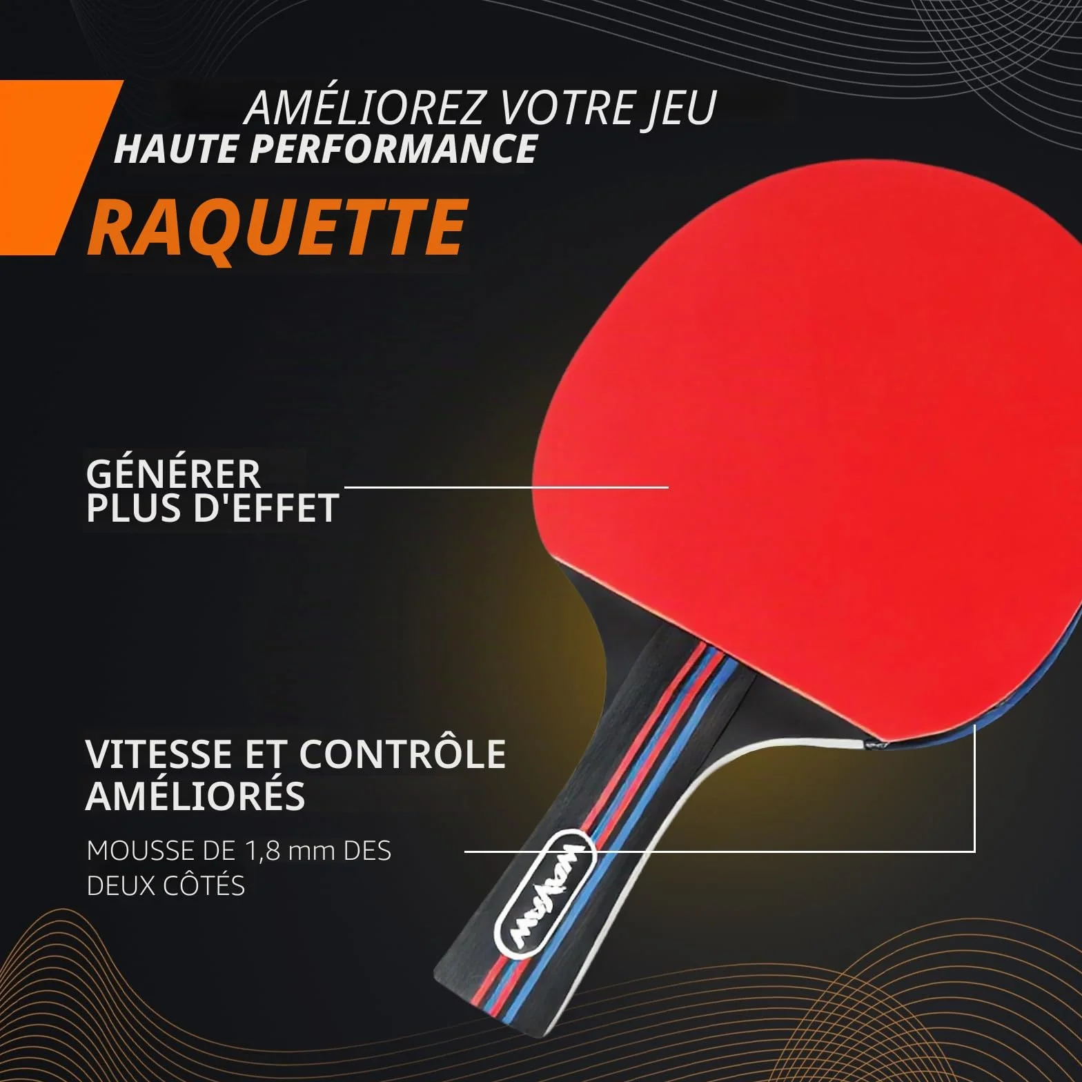 Ensemble de fouets de ping-pong avec balles, entraînement et loisirs
