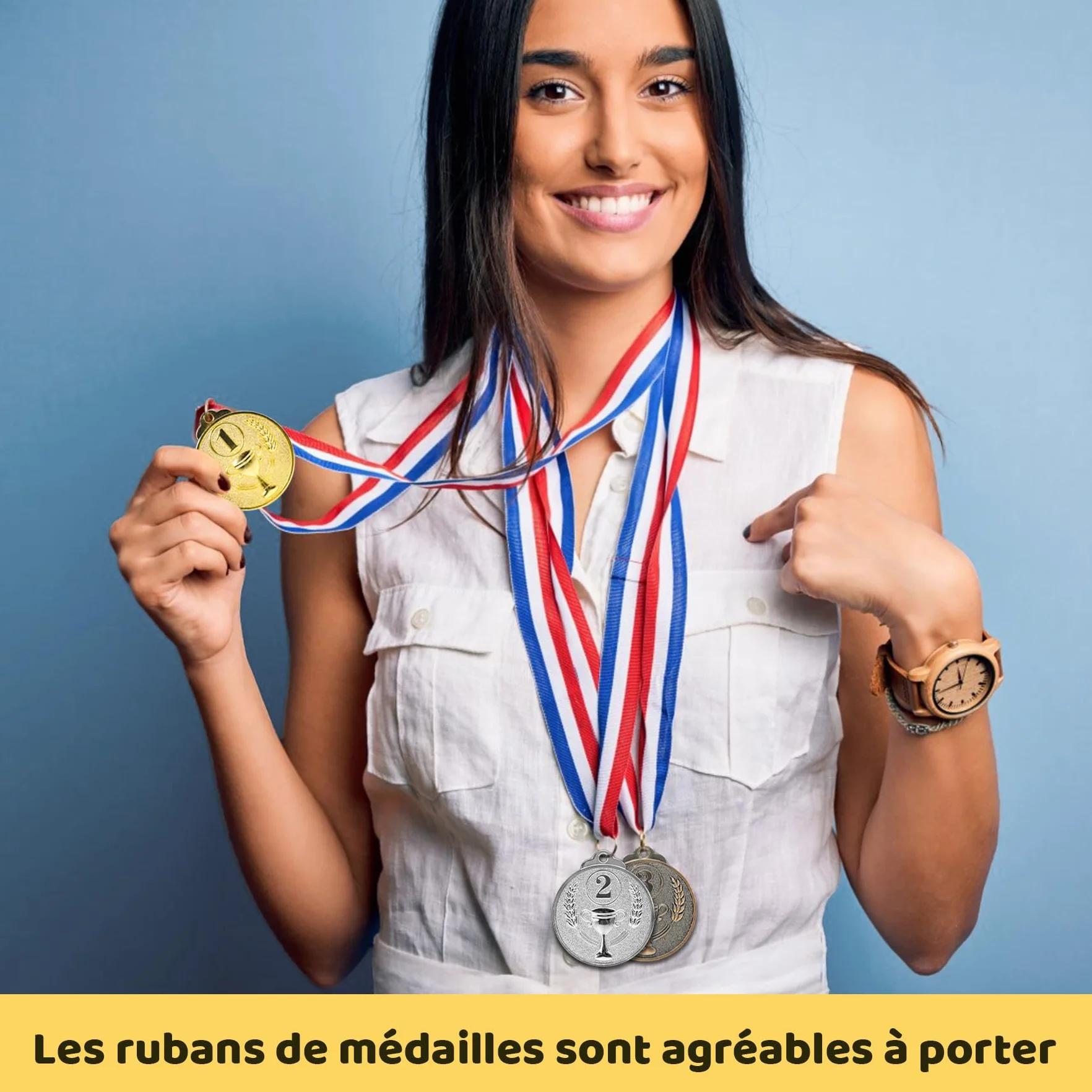 Brelet 36 pcs Medailles d'or Médaille d'argent Médaille de Bronze en Métal avec Rubans de Cou Medaille Foot Anniversaire Ski Travail Sport pour Recompense Sport Day Diamètre env. 5 cm