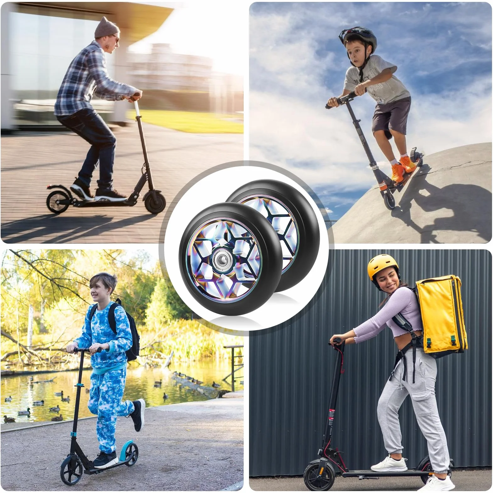 Roues de trottinette stunt 110 mm 88A ABEC-9 aluminium rechange pour scooter