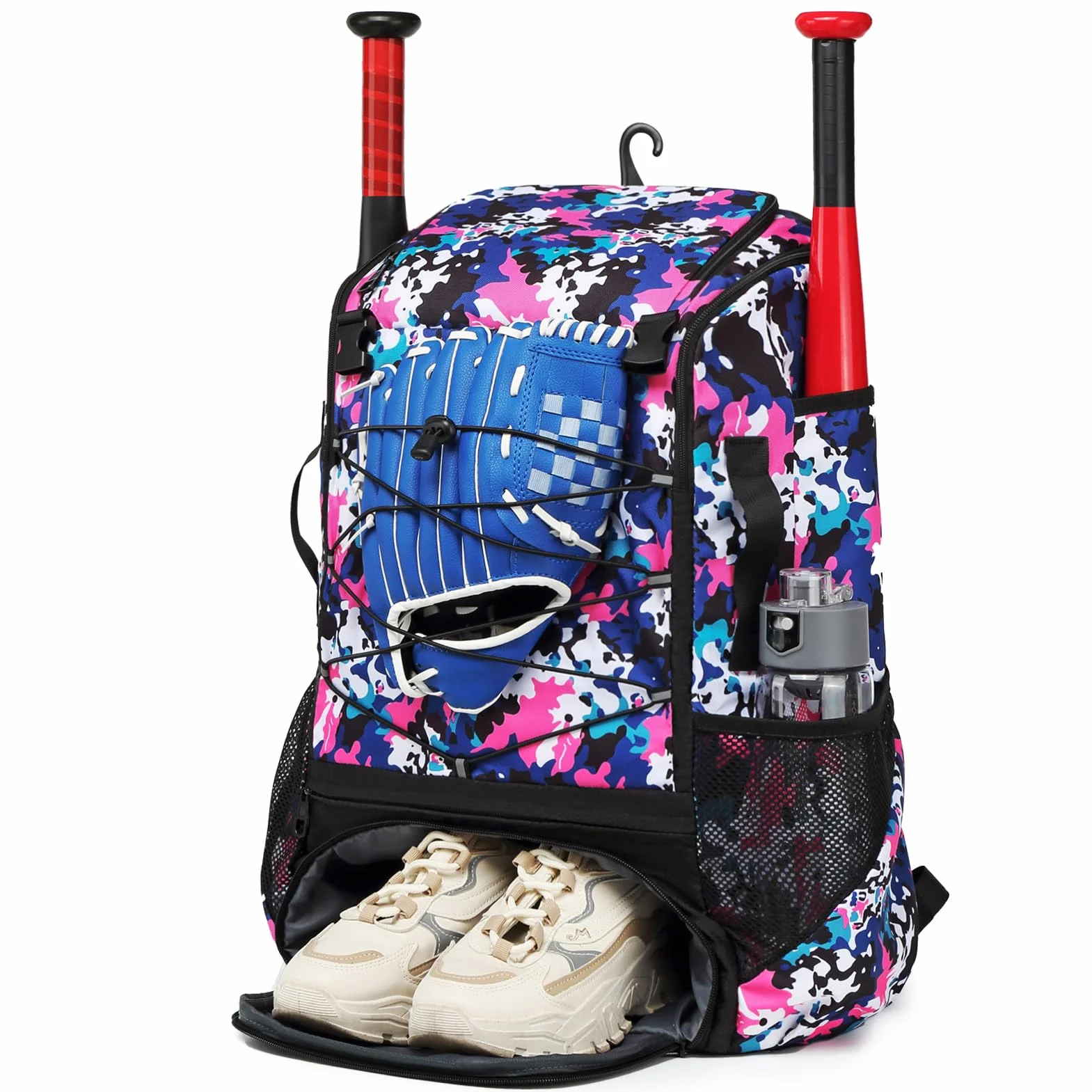 Sac de Baseball avec Compartiments à Chaussures et Poches Humides, Léger et Durable, Motif Fleur