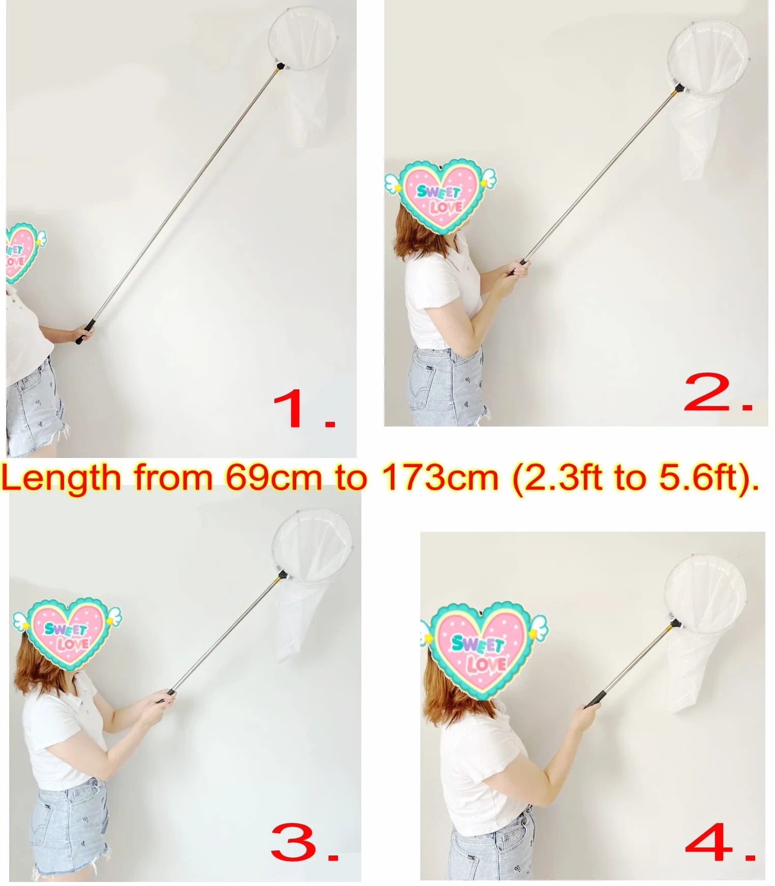 Filet de pêche extensible 150cm pour enfants avec manche télescopique pour étang et piscine