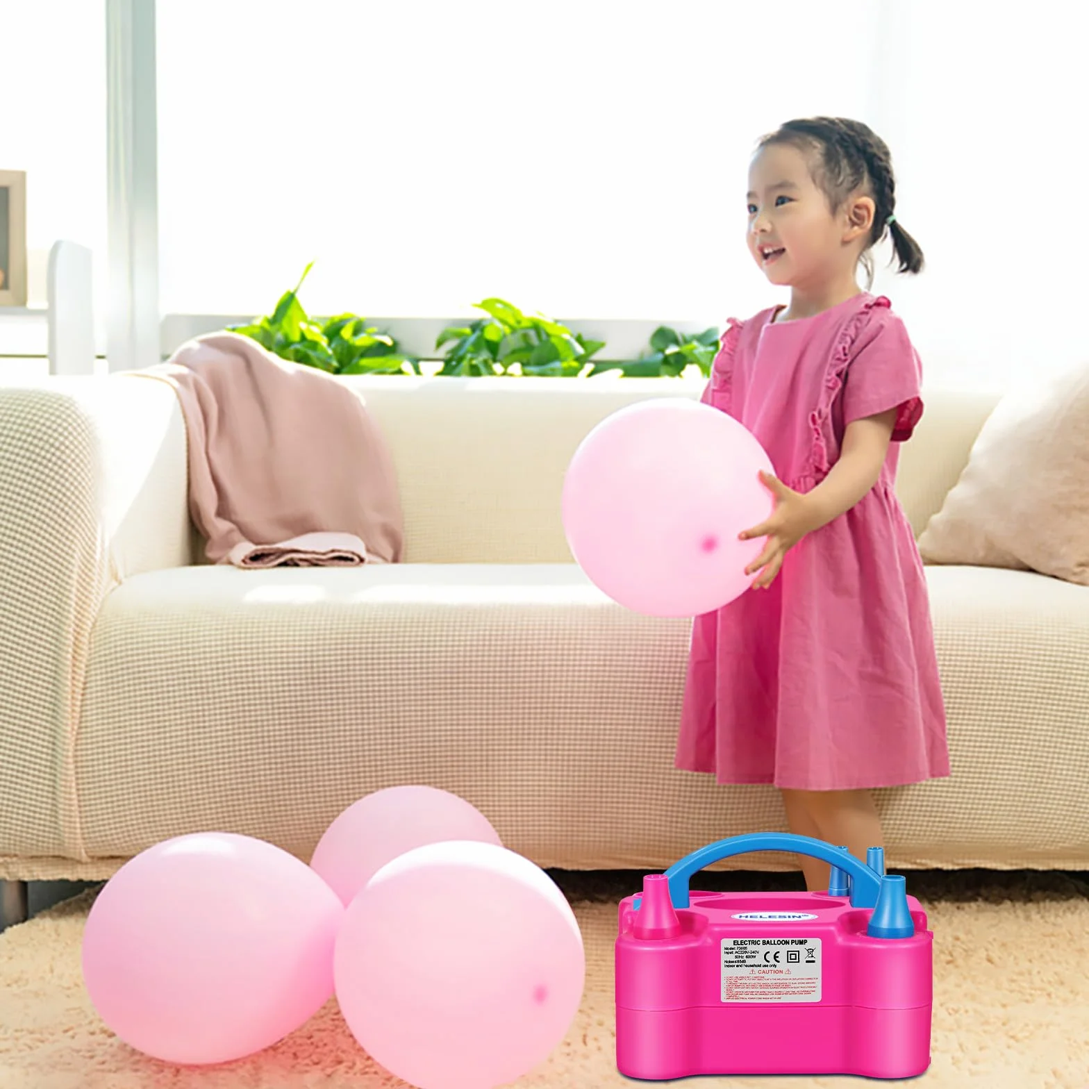 Pompe à ballon électrique 600 W portable 2 modes de gonflage HELESIN