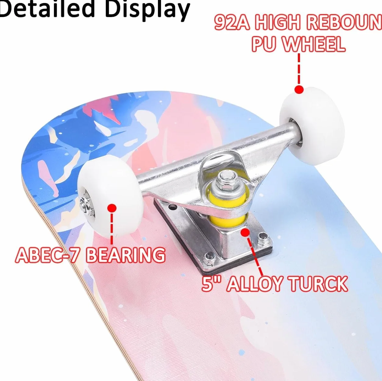 ERNAN Skateboard 80x20cm Adulte Enfant Débutant Plateau 7 Plis Érable Alpin Roulement ABEC-7 T-Tool
