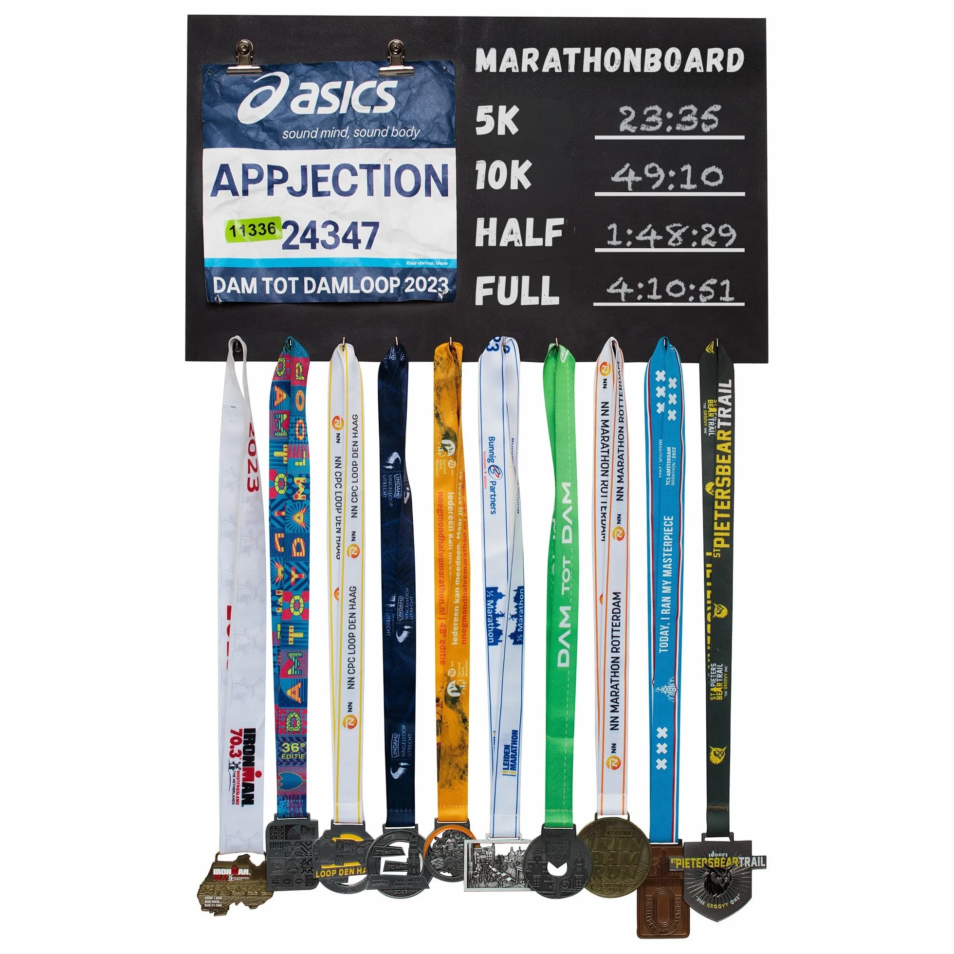 Présentoir pour Médailles de Coureur, Porte-Médailles pour Course à Pied et Marathon – Kit de Montage et Craie Inclus