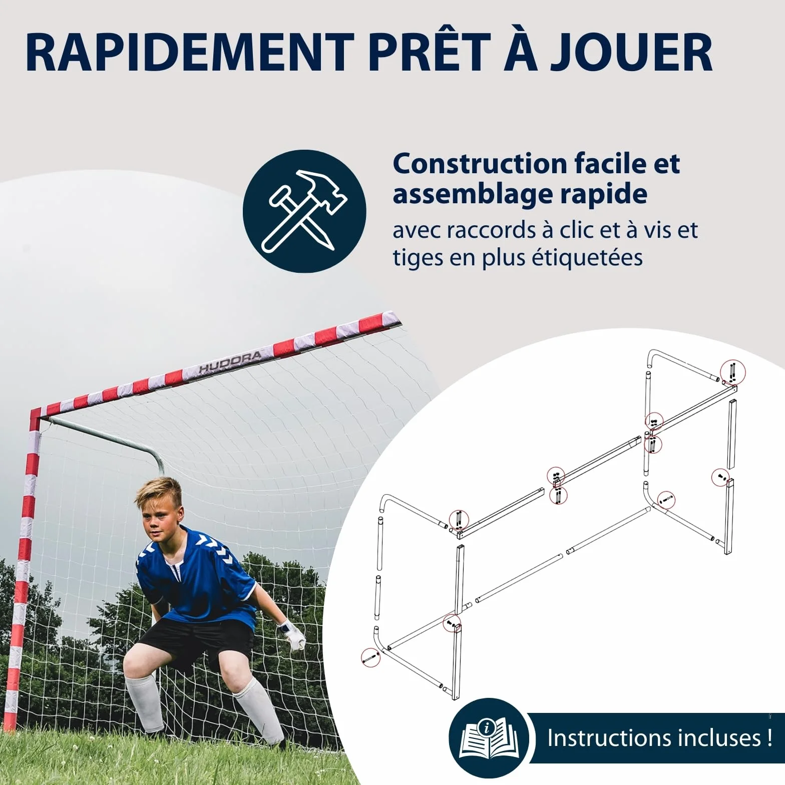 HUDORA But de Football Allround 300 - But Stable & résistant pour Enfants & Adultes - Dimensions typiques d'un But de Handball