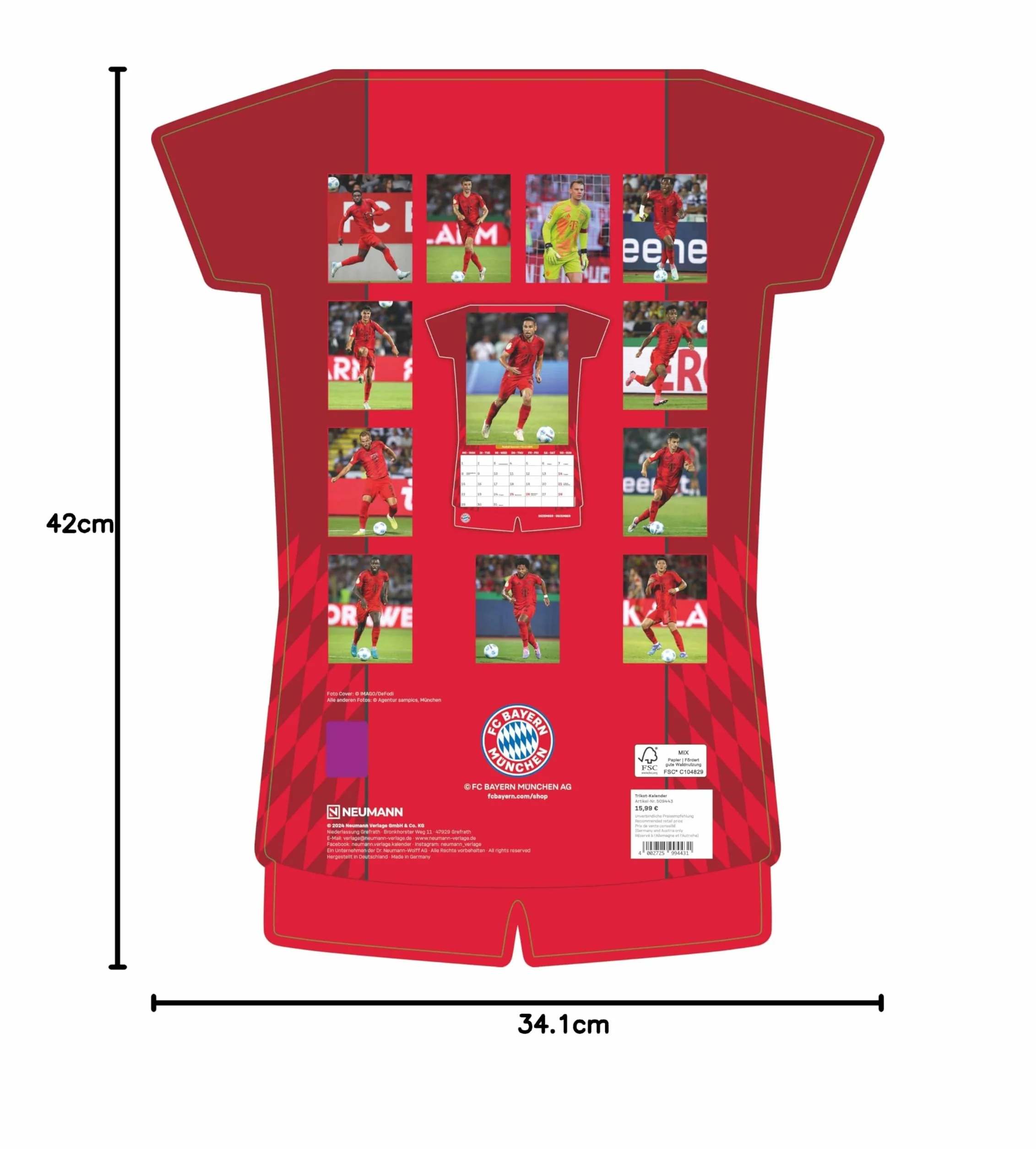 Calendrier FC Bayern Munich 2025 34,1 x 42 cm reliure à spirale NEUMANNVERLAGE