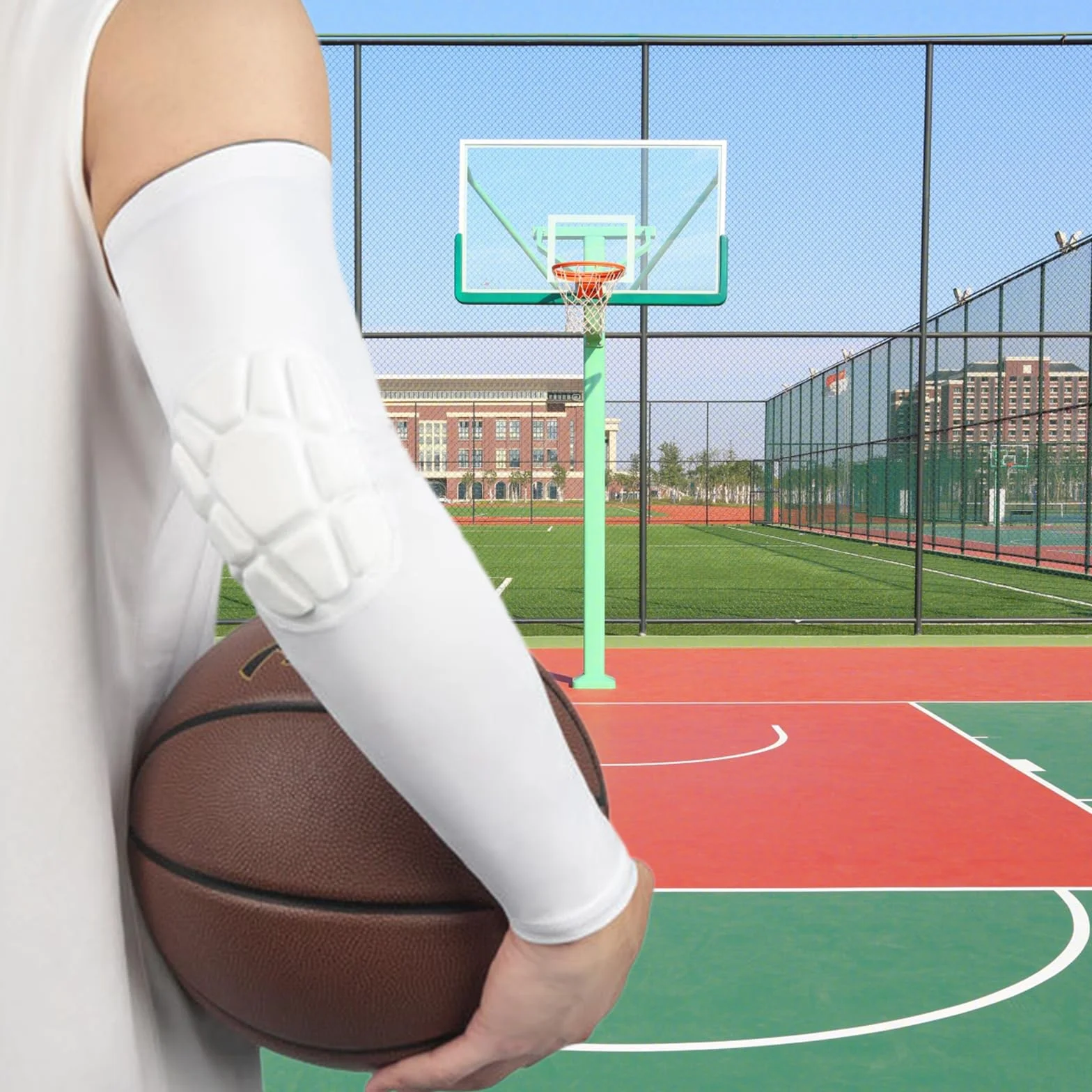 Manche Coude Rembourré Blanc Souple Protege Coude Sport Epais Coudière Volleyball Anti-Chocs