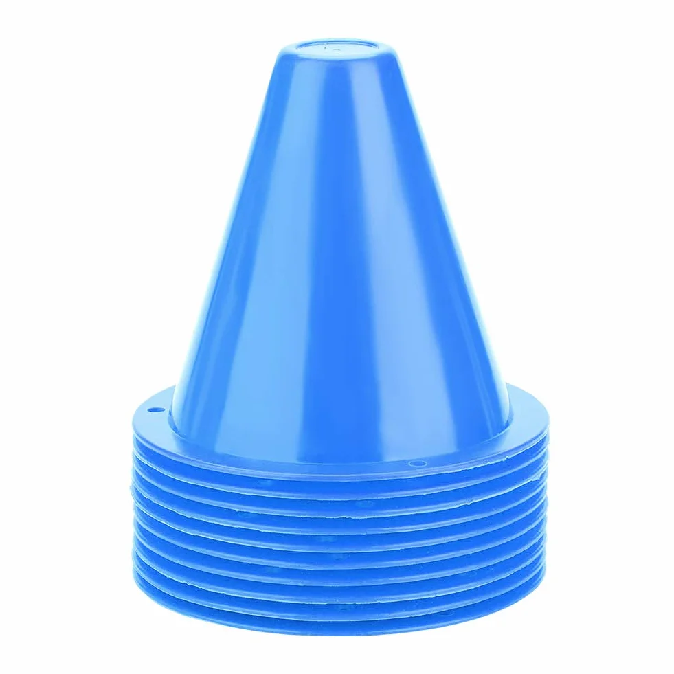 Keenso Ensemble de Cônes de Marqueurs de Football, 10pcs Plots de Marquage pour Entraînement en Plastique (Bleu)