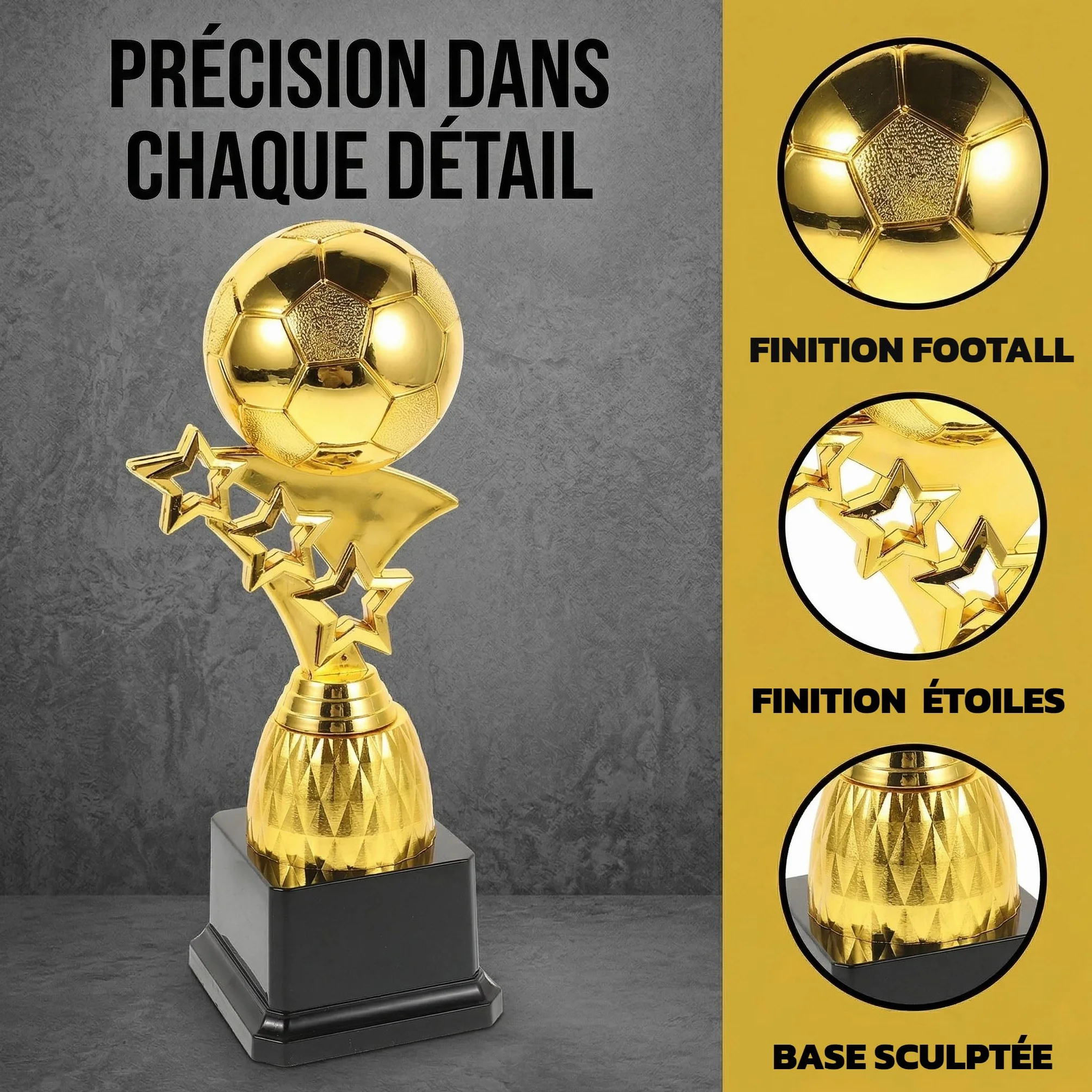 Toyvian Trophée Football Coupe du Monde Ballon Doré Récompense Vainqueur 9,04 x 2,95 x 2,95 Pouces