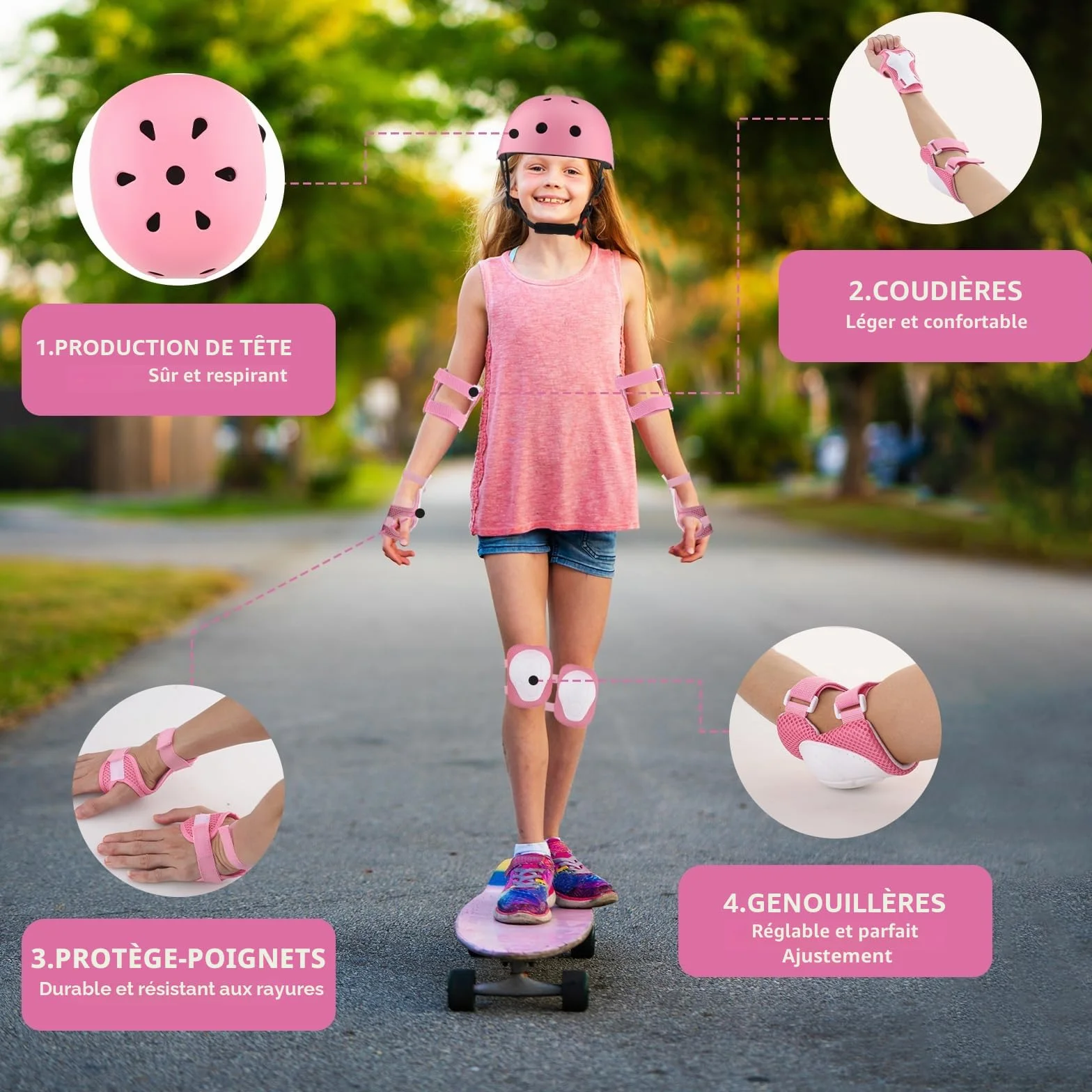ZWOOS Protection Roller Enfants, Protections Coude Genoux Enfants, Protection Enfant Roller pour Skateboard, Vélo, Trottinette 3-10 Ans (Rose)