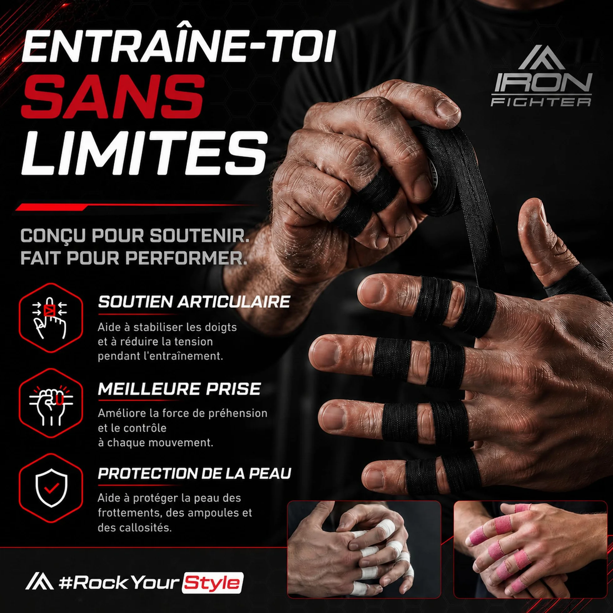 JJB Jiu Jitsu Bresilien Finger Tape 0,8cm x 13,7m (6 Rolls) Noir - Escalade Crossfit MMA Grappling