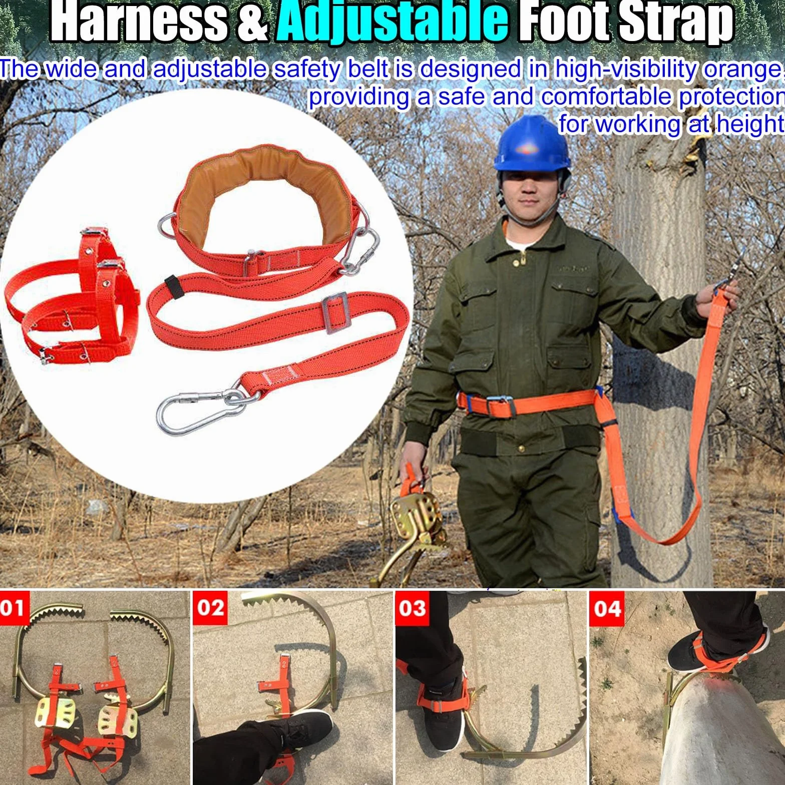 Kit d'élagueur Griffe Elagage Crampons avec Pédale Antidérapante pour Arbres