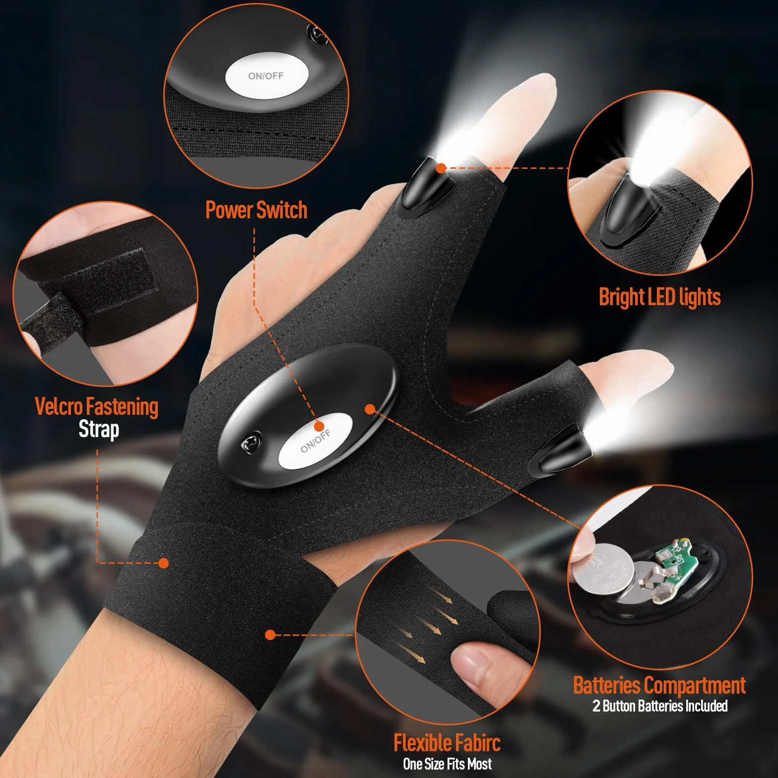 Gants LED Lumineux Gadget Insolite Utile Cadeau Fete des Peres Homme Femme