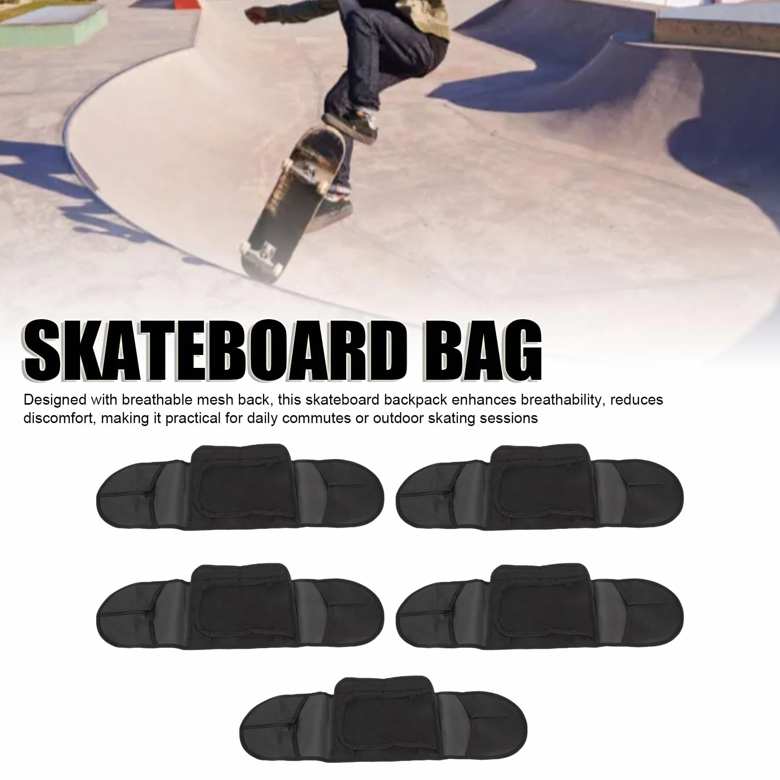 Sac à Dos de Skateboard 5 Pièces Portable Bandoulière pour 80 x 20 cm Double Kick