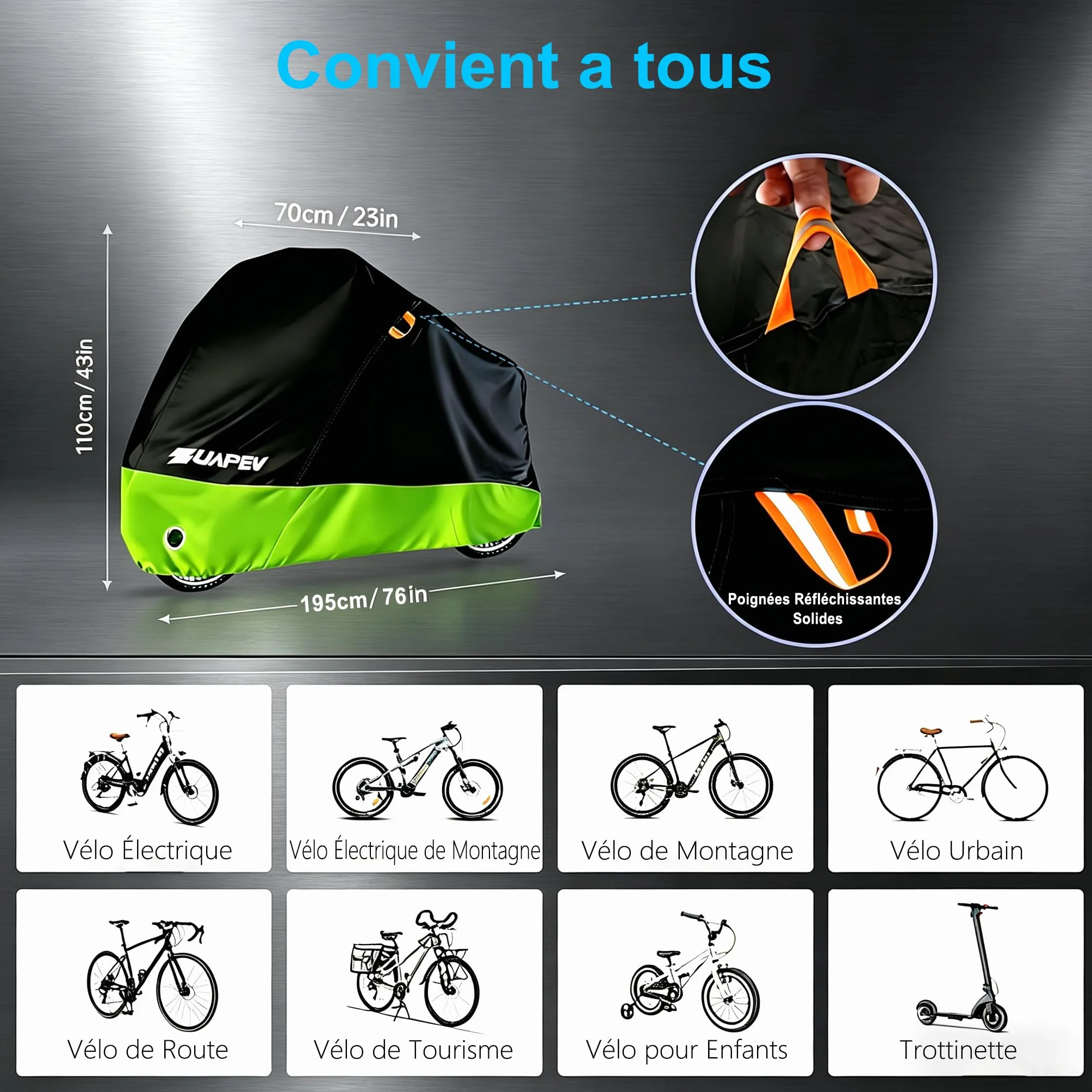ZUAPEV Housse Velo Exterieur Impermeable 210D Bâche Protection Pluie Couverture 1 Vélo Course Route VTT Electrique Ville Enfant