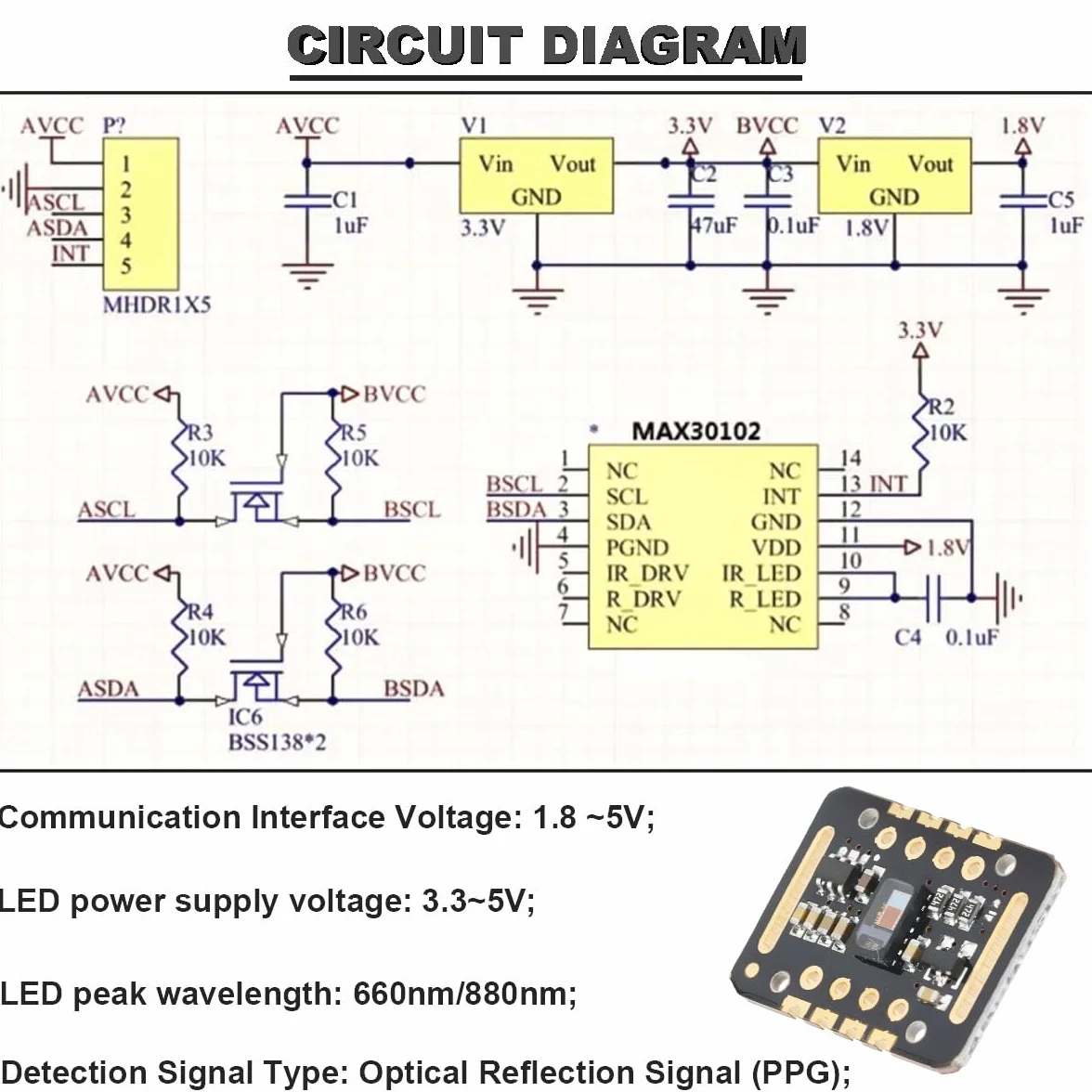 MAX30102 Module de capteur de fréquence cardiaque avec câble, pack de 4