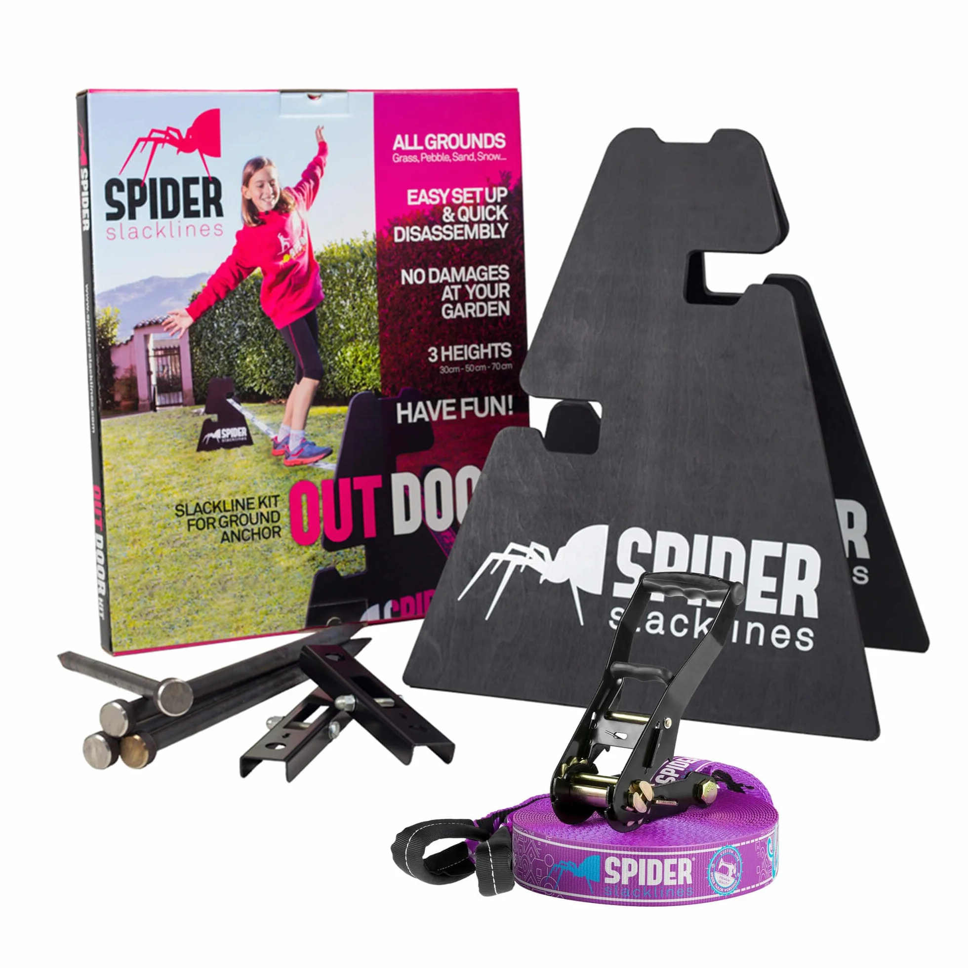 Kit Slackline Extérieur 20 mètres pour Débutants sans Arbres
