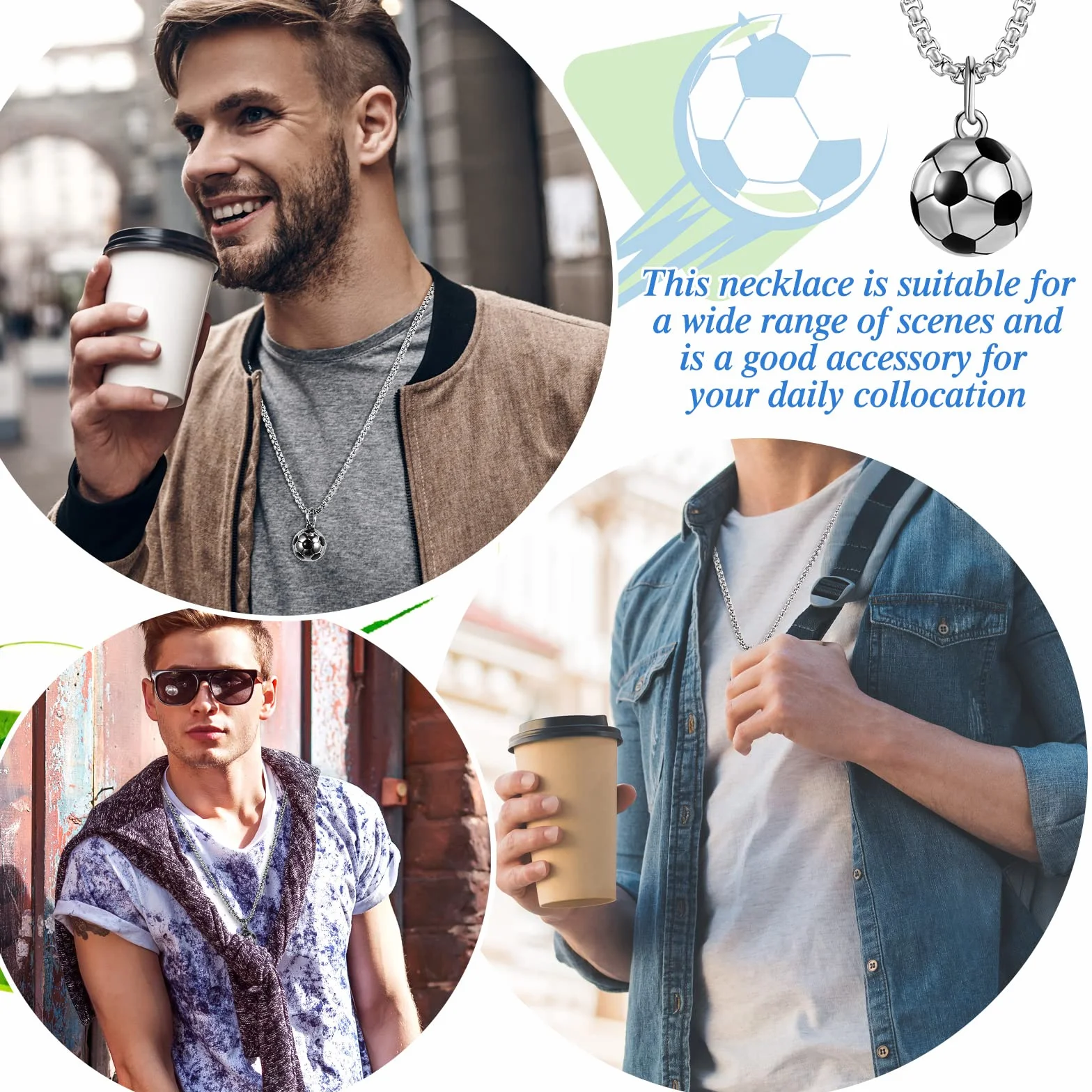 Collier de Football en Acier Inoxydable Cadeaux pour Filles Garçons Enfants Argent Chaîne Pendentif