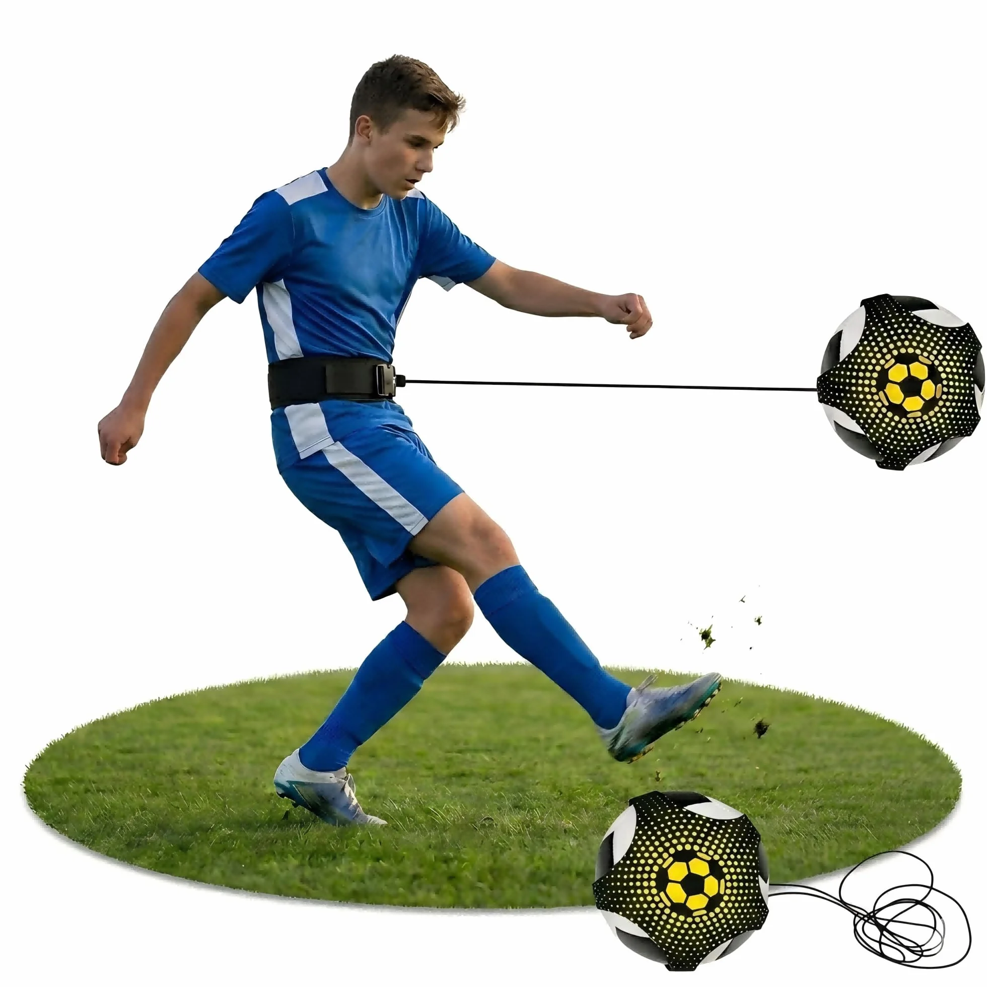 Entraîneur de Football Solo pour Enfants et Adultes - Aide au Jonglage et Contrôle de Balle - Ceinture Réglable avec Sangle Élastique pour Ballons Taille 3-5