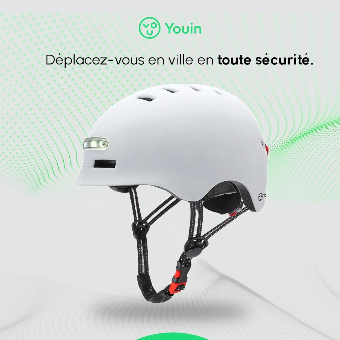 Youin Casque Homologué LED Avant Arrière pour Trotinette Vélo Protection Visibilité Taille L 55-62 cm