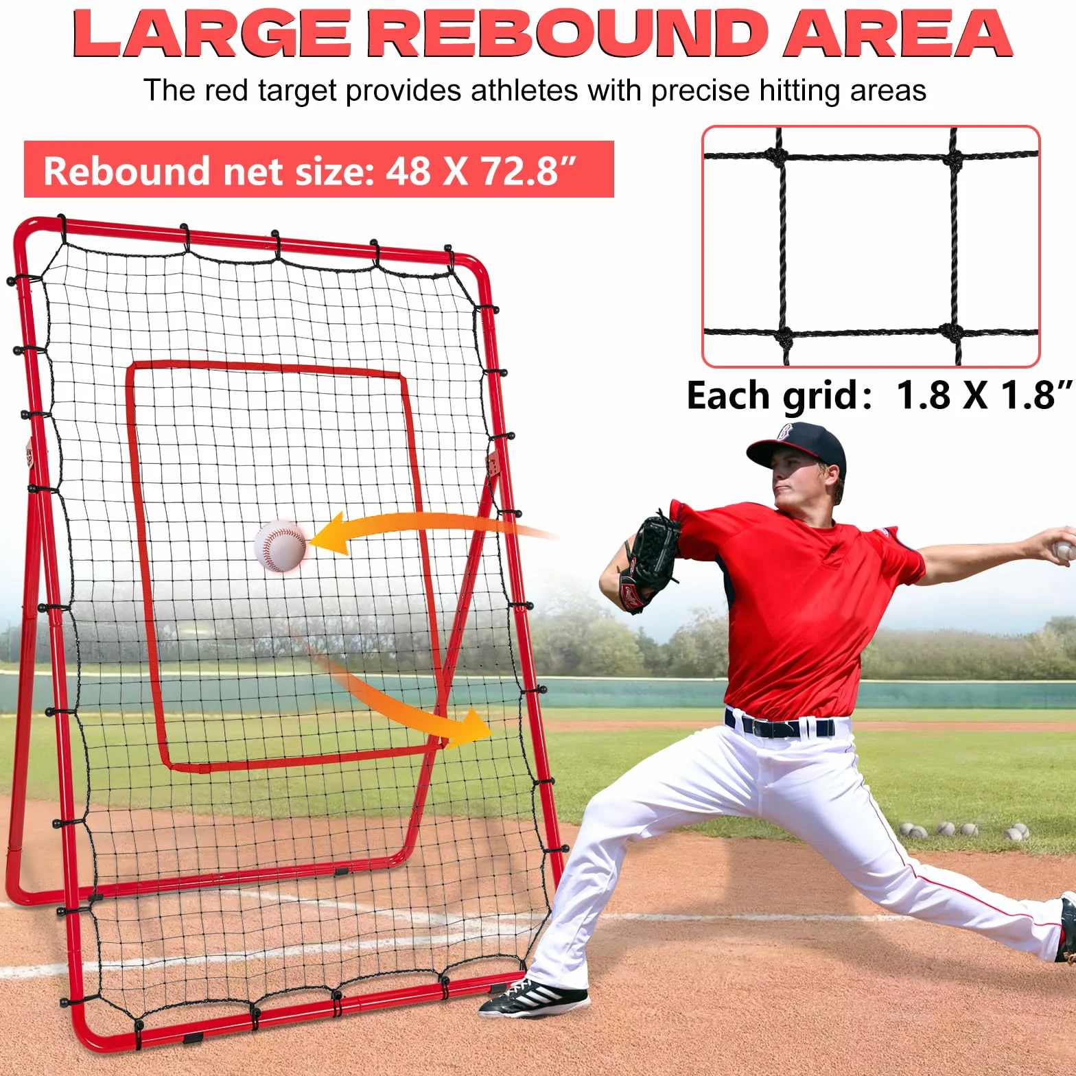 AKOZLIN Filet de rebond baseball softball 5 angles réglables 1,8 x 1,2 m avec zone de frappe sac de transport