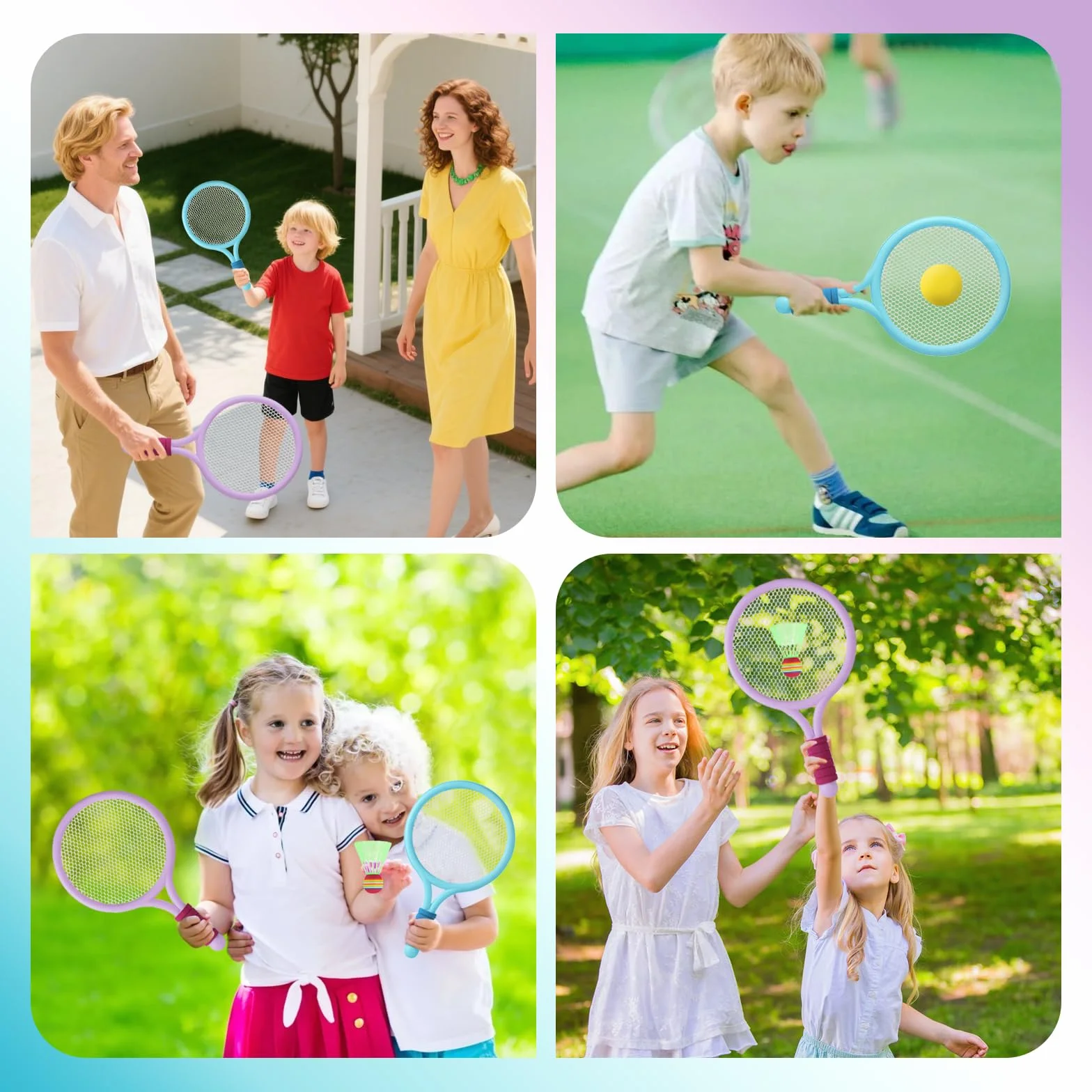 Raquette de Tennis pour Enfants avec 4 Balles et 4 Volants, Tennis Souple