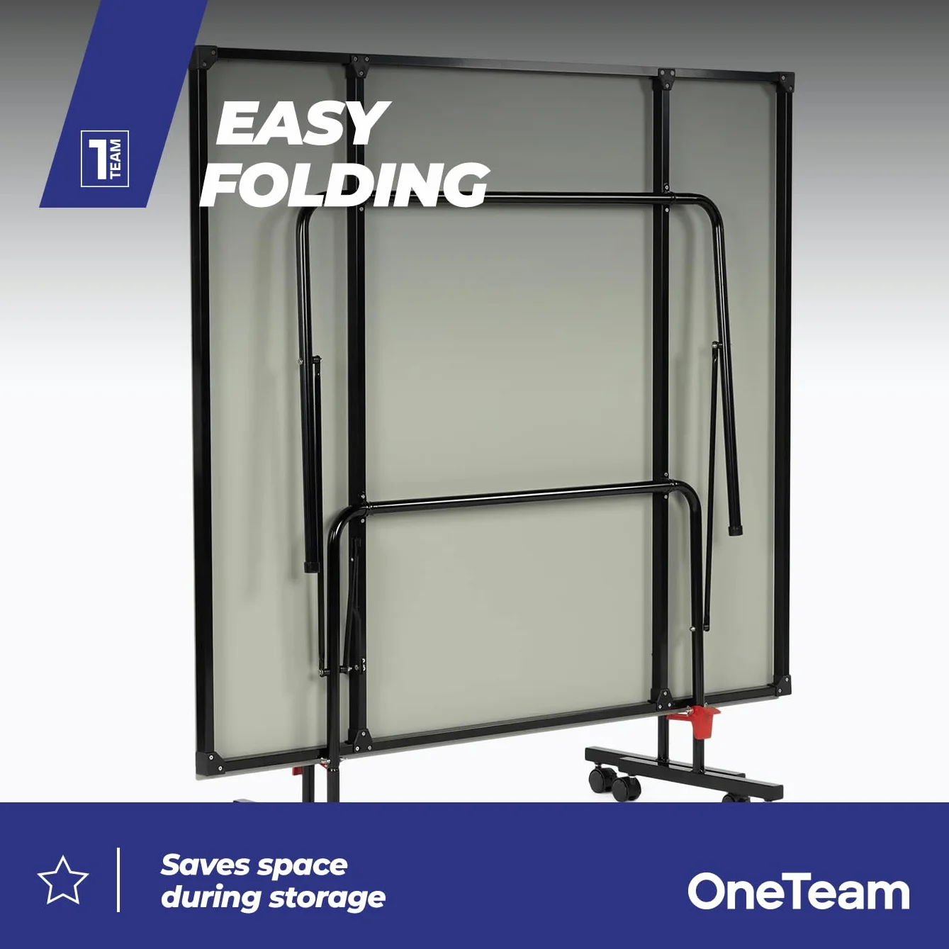 OneTeam Stół do Ping Ponga 274x152.5x76 cm na Zewnątrz z Siatką Składany z Kołami Blokada Niebieski