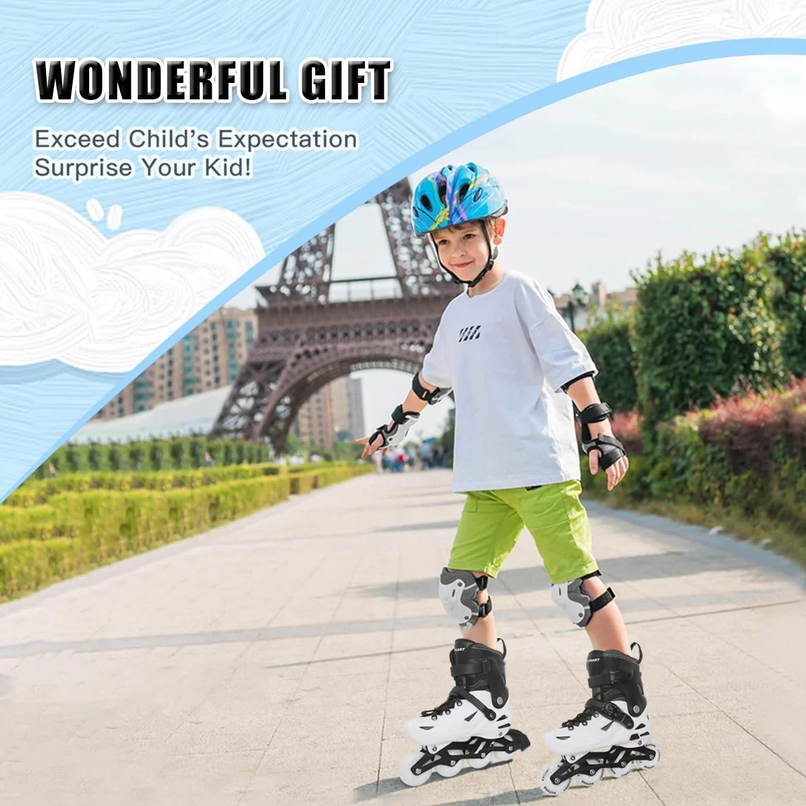 Patins à Roues alignées Ajustables pour Enfant Garçons Filles Débutants Roller Extérieur Intérieur