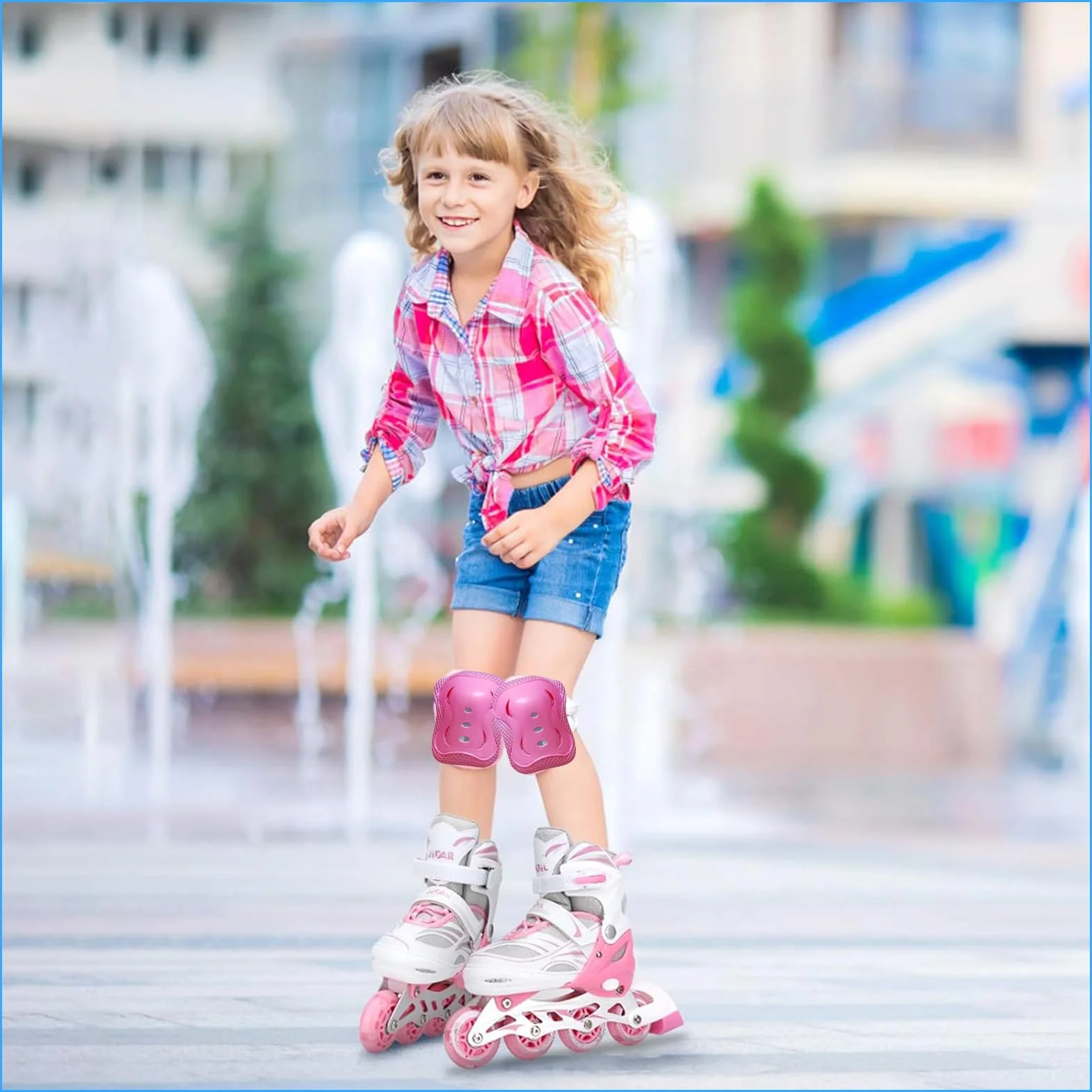 Kit de Protection Enfant 6 Pièces Réglable 3-12 Ans Roller Vélo Skateboard Rose