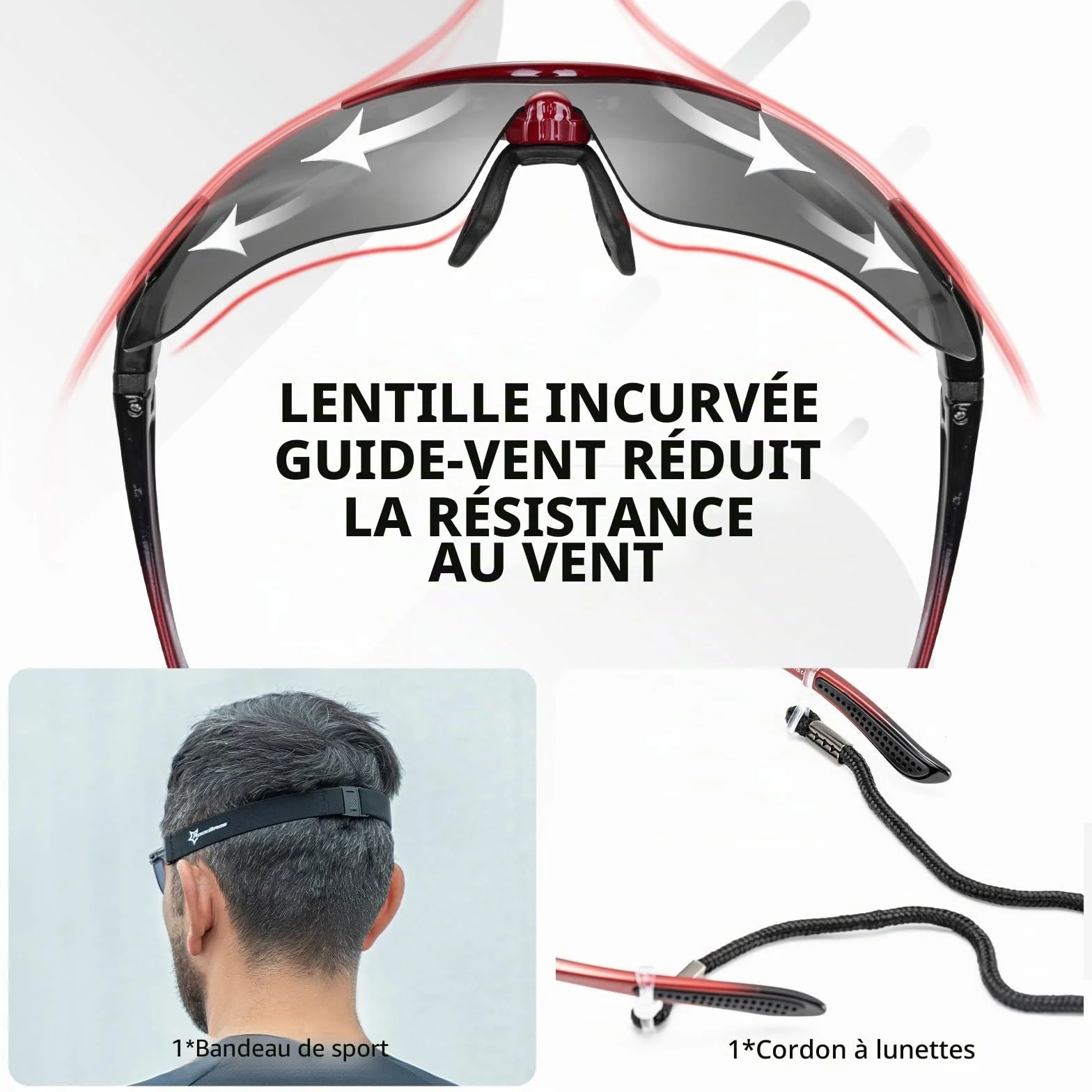 ROCKBROS Lunette de Sport Polarisées Homme Cyclisme VTT Protection UV400 Noir avec 5 Verres Interchangeable