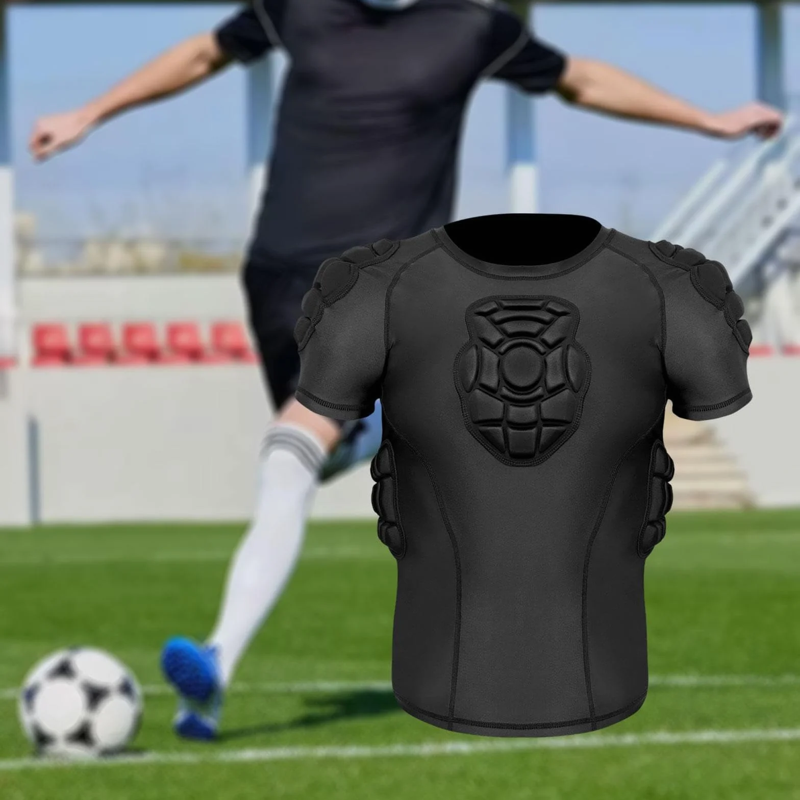 Milageto T-Shirt de Protection rembourré pour Homme, Haut léger pour Rugby et Plein air