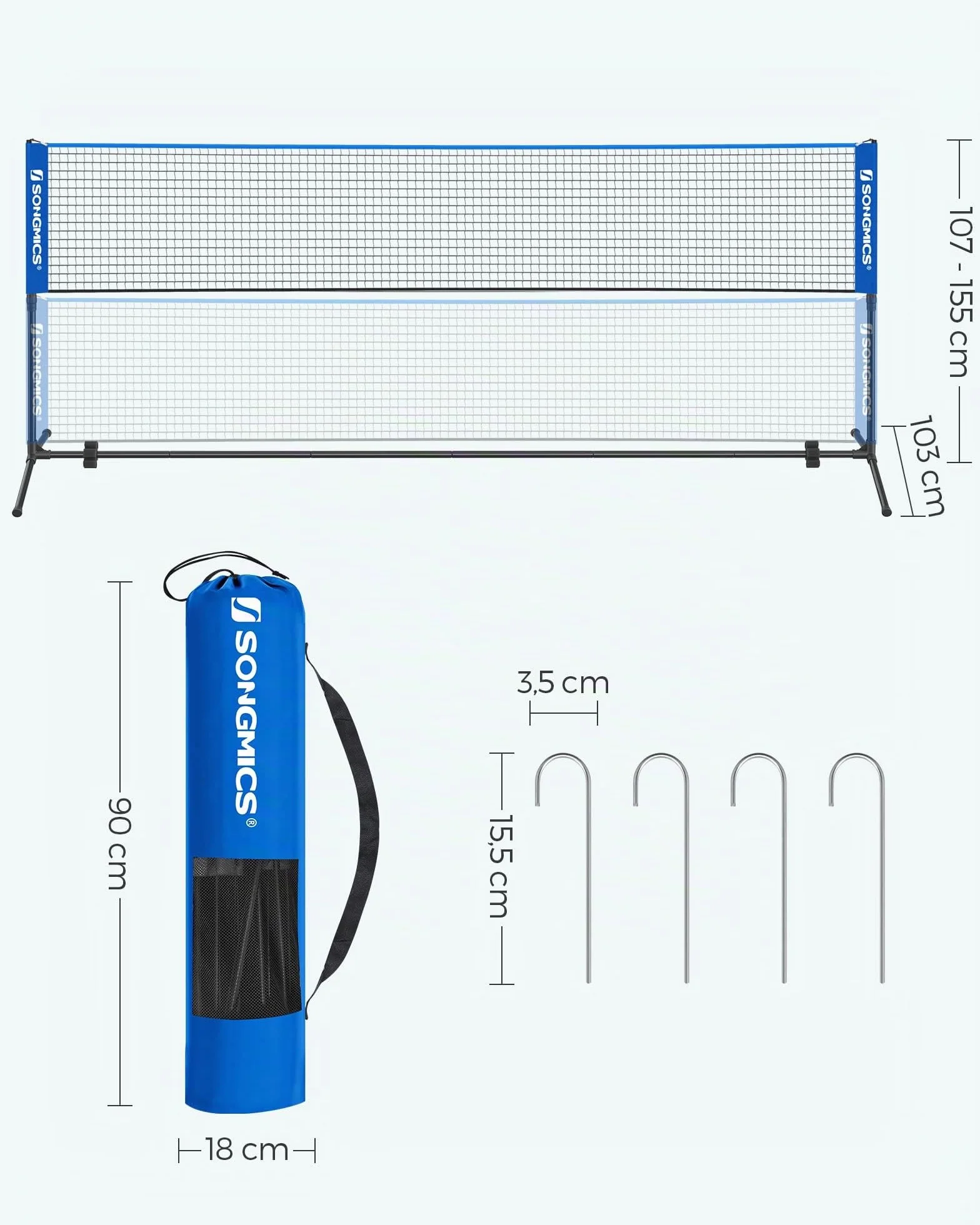 SONGMICS Filet de Badminton 3 m, Hauteur réglable, Ensemble Portable pour Volley-Ball