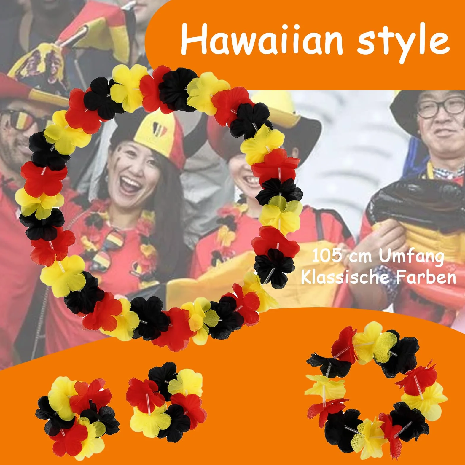 SSKHE Lei Hawaïenne Noir Rouge Or Ensemble 2 Bandeaux 2 Colliers 4 Bracelets