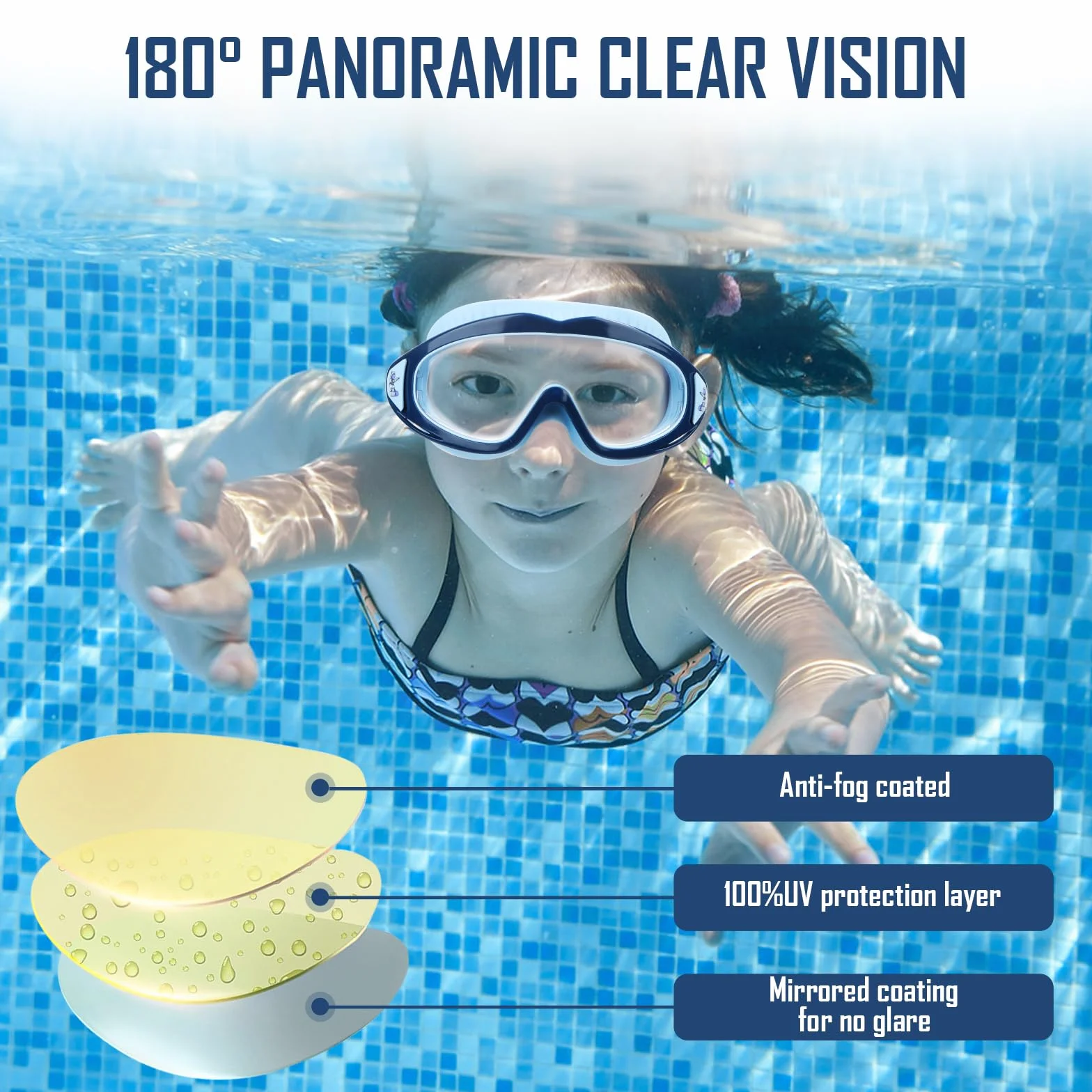 Lunettes de plongée pour enfants 3-15 ans avec protection UV grand angle