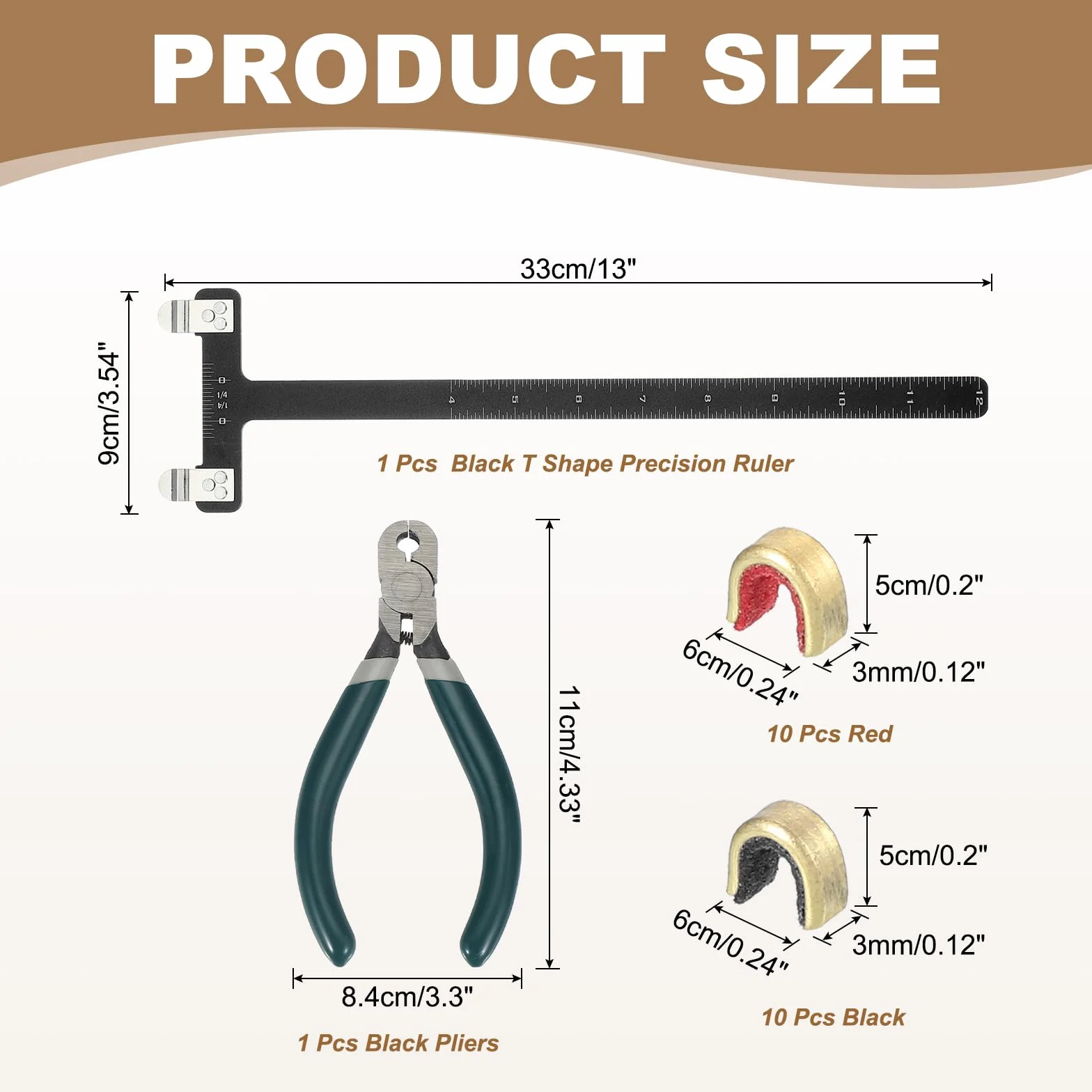 QUARKZMAN Archery Bow Square T-Shape Ruler Tool Nocking Points Pliers Set 33x9mm Recurve Compound Bowstring Accessories Black