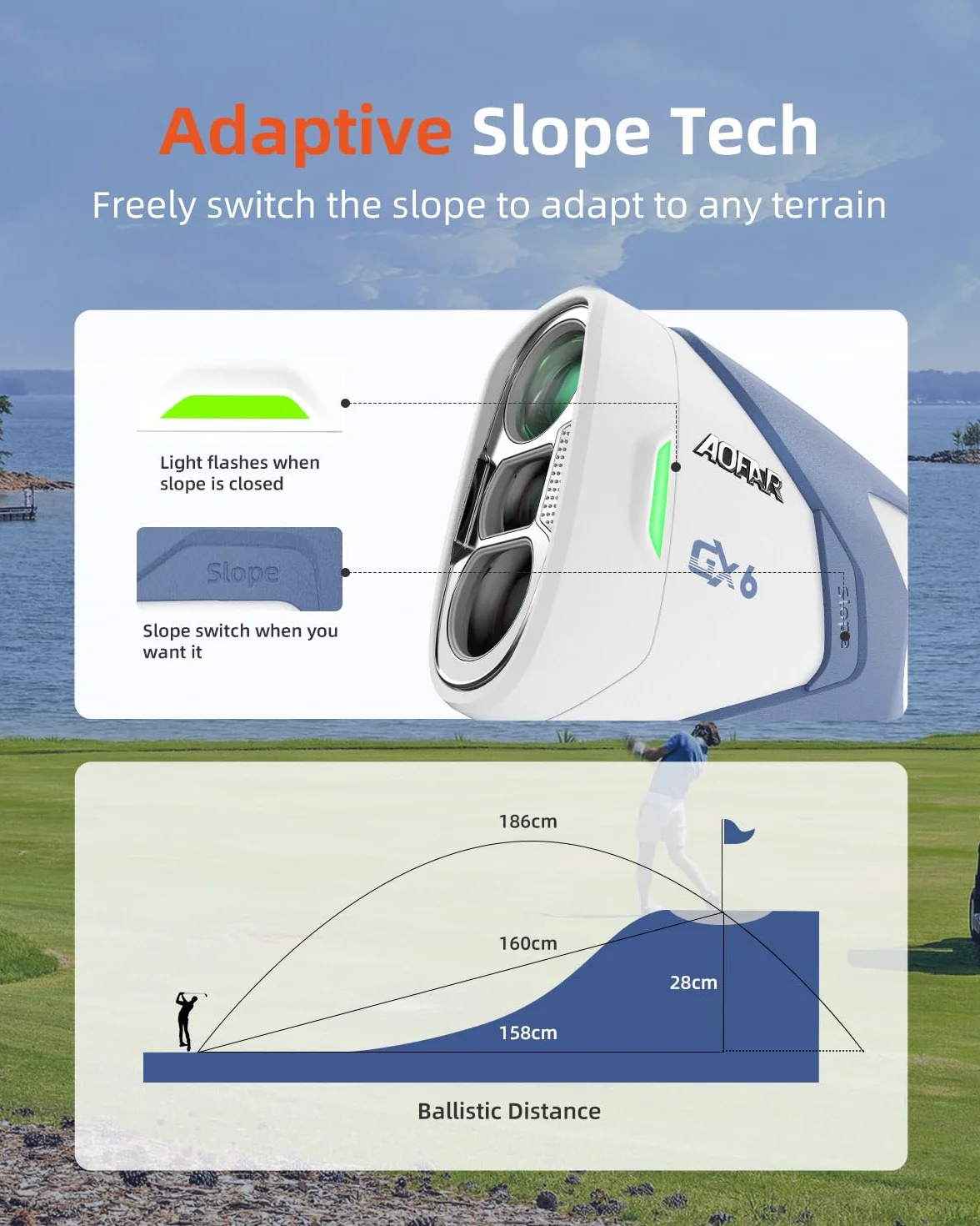 AOFAR GX6 Télémètre de Golf Rechargeable 1000Y avec Aimant, Vibration de Verrouillage, Pente, 7X, Imperméable