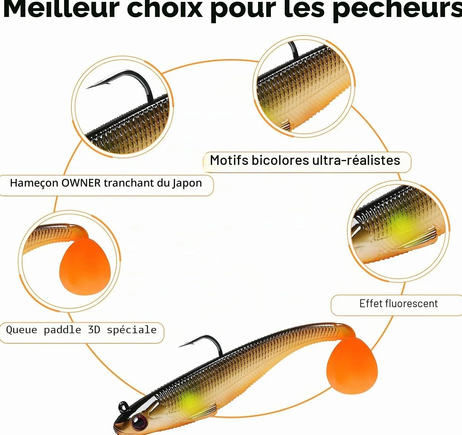 TRUSCEND Leurres de Pêche Souples Shadtale avec Hameçons BKK, Vibrante pour Bars Brochets Truites Silure