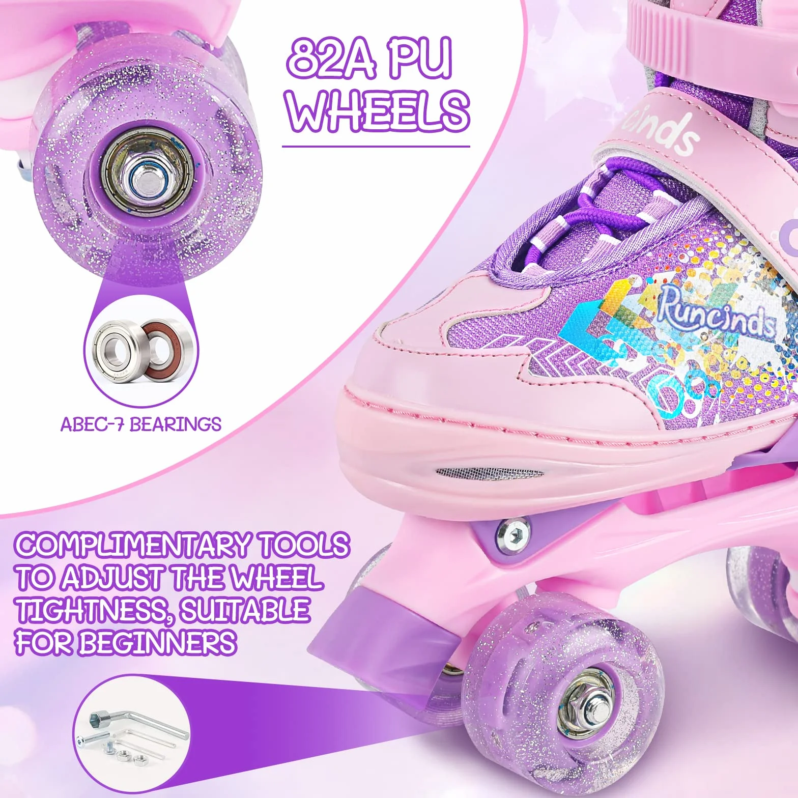 Patins à roulettes réglables pour Enfants 4 Tailles Roues Lumineuses Filles Femmes Débutants Intérieur Extérieur